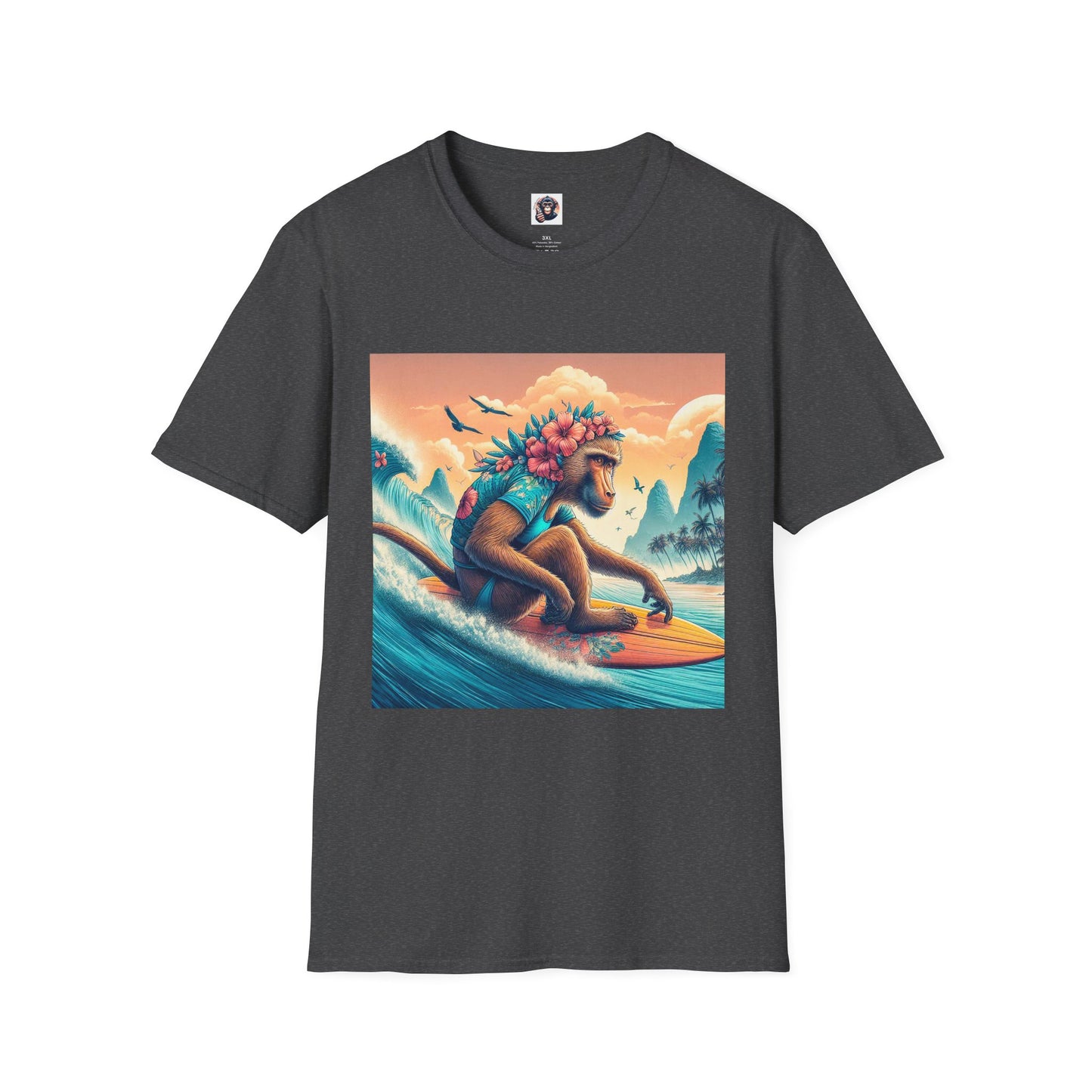 Baboon surfer dude T-Shirt Printify XS Dark Heather