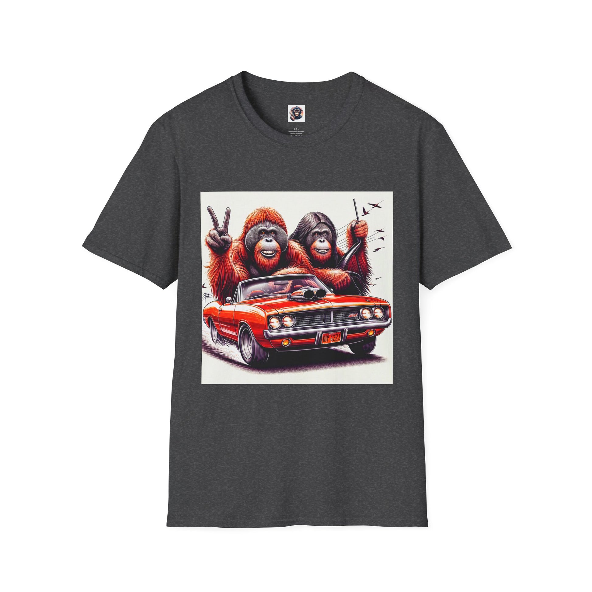 Wacky Orangutans fun driving T-Shirt Printify XS Dark Heather