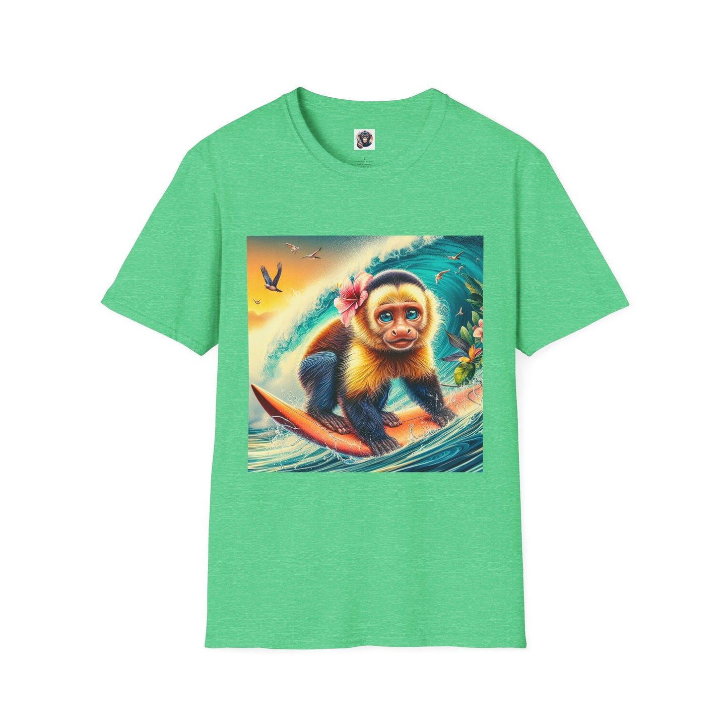Capuchin Monkey surfing beauty T-Shirt Printify S Heather Irish Green