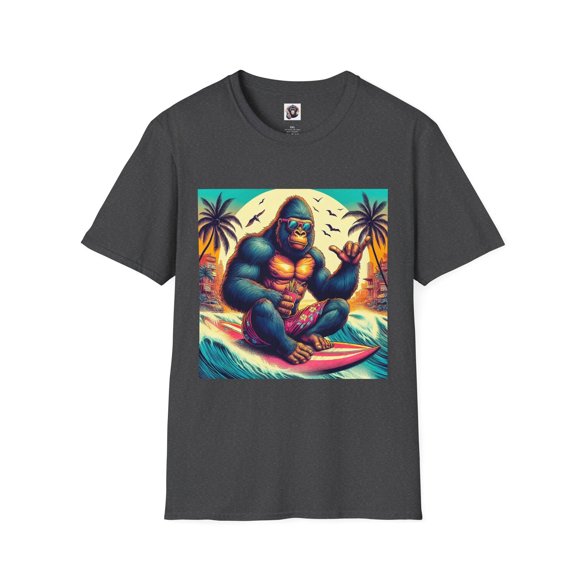 Gorilla surfs up T-Shirt Printify XS Dark Heather