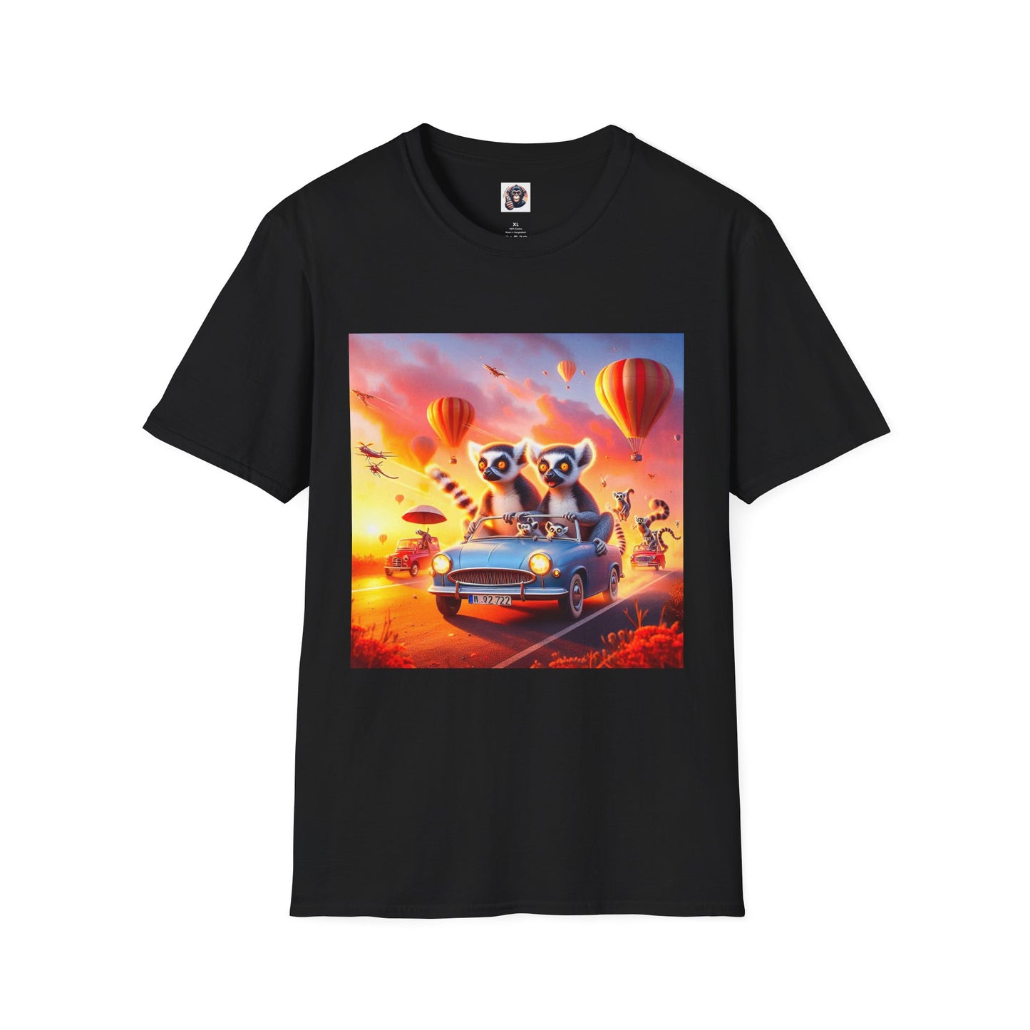 Wacky Lemurs hot air balloon T-Shirt Printify XS Black