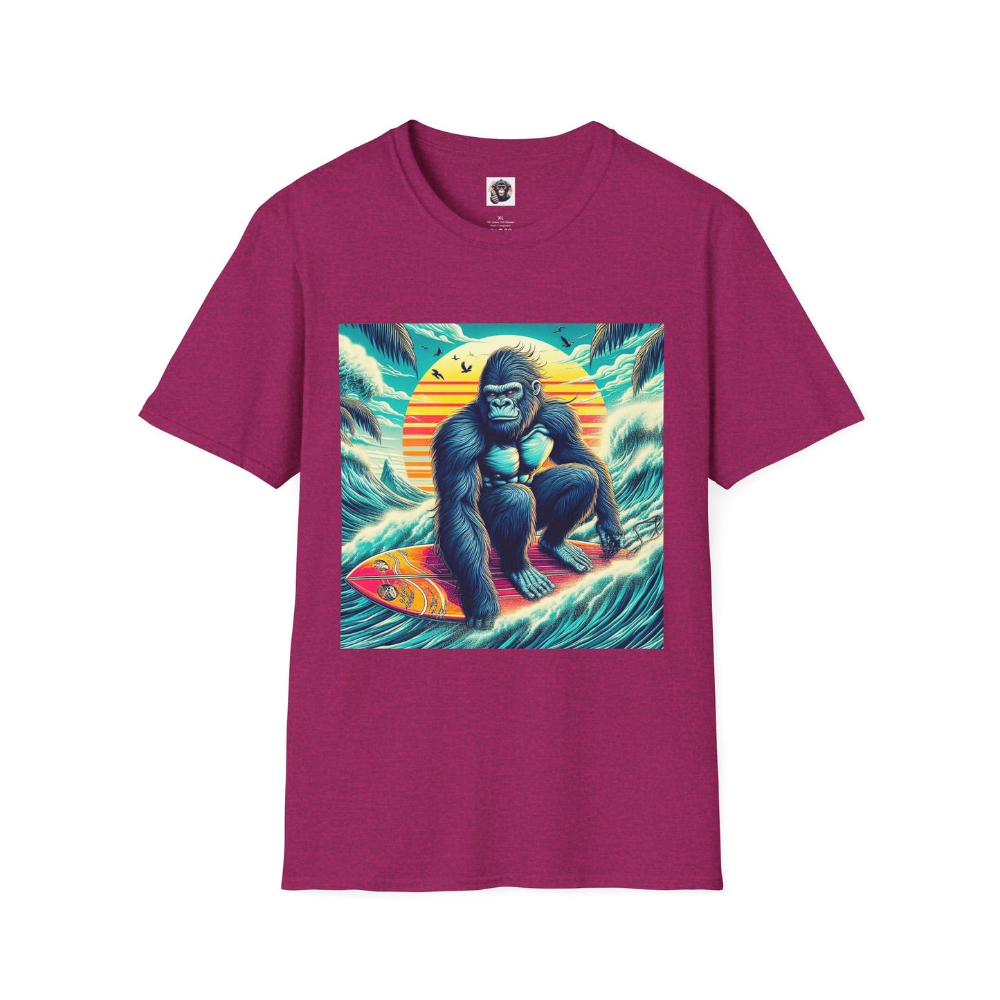 Gorilla beach surfer T-Shirt Printify S Antique Heliconia