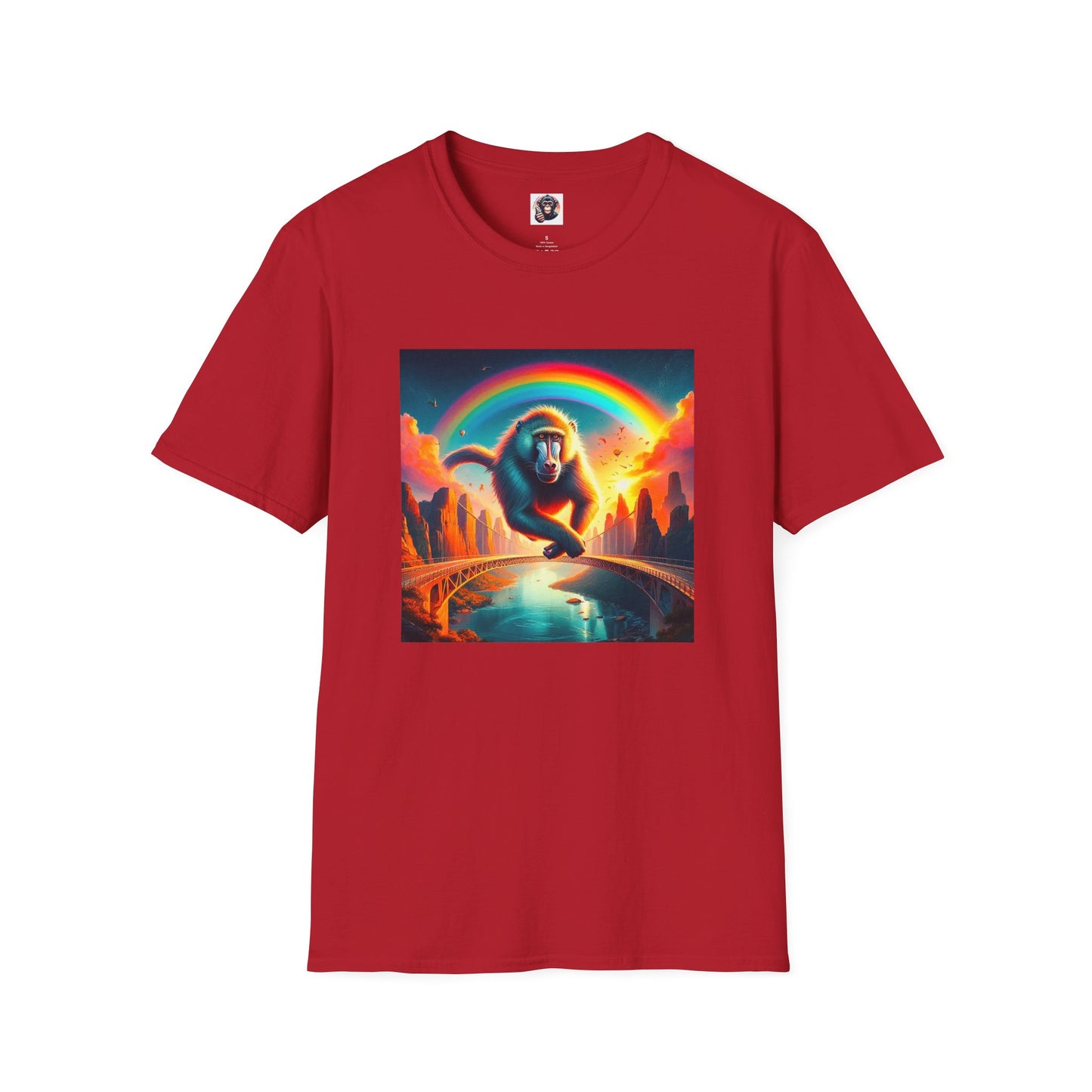 Baboon rainbow bridge T-Shirt Printify S Cherry Red