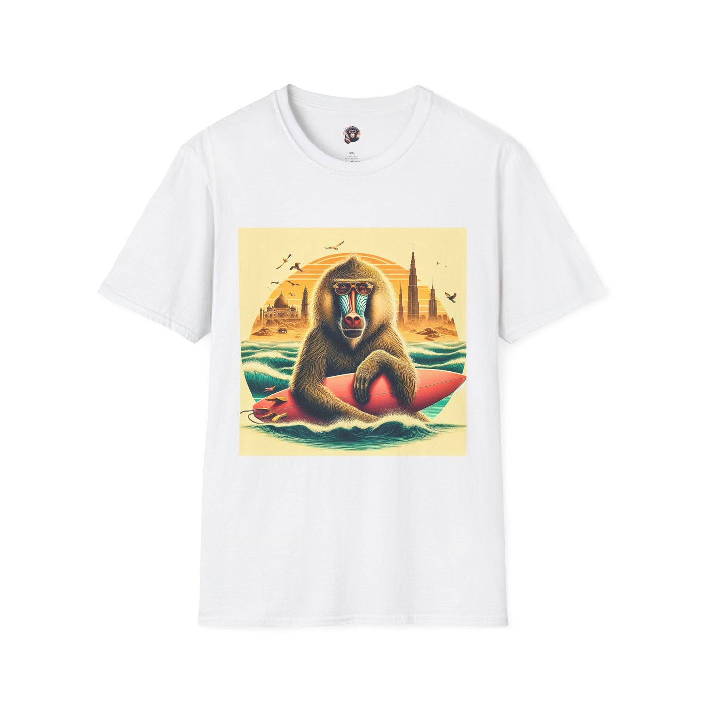Baboon surfer T-Shirt Printify XS White