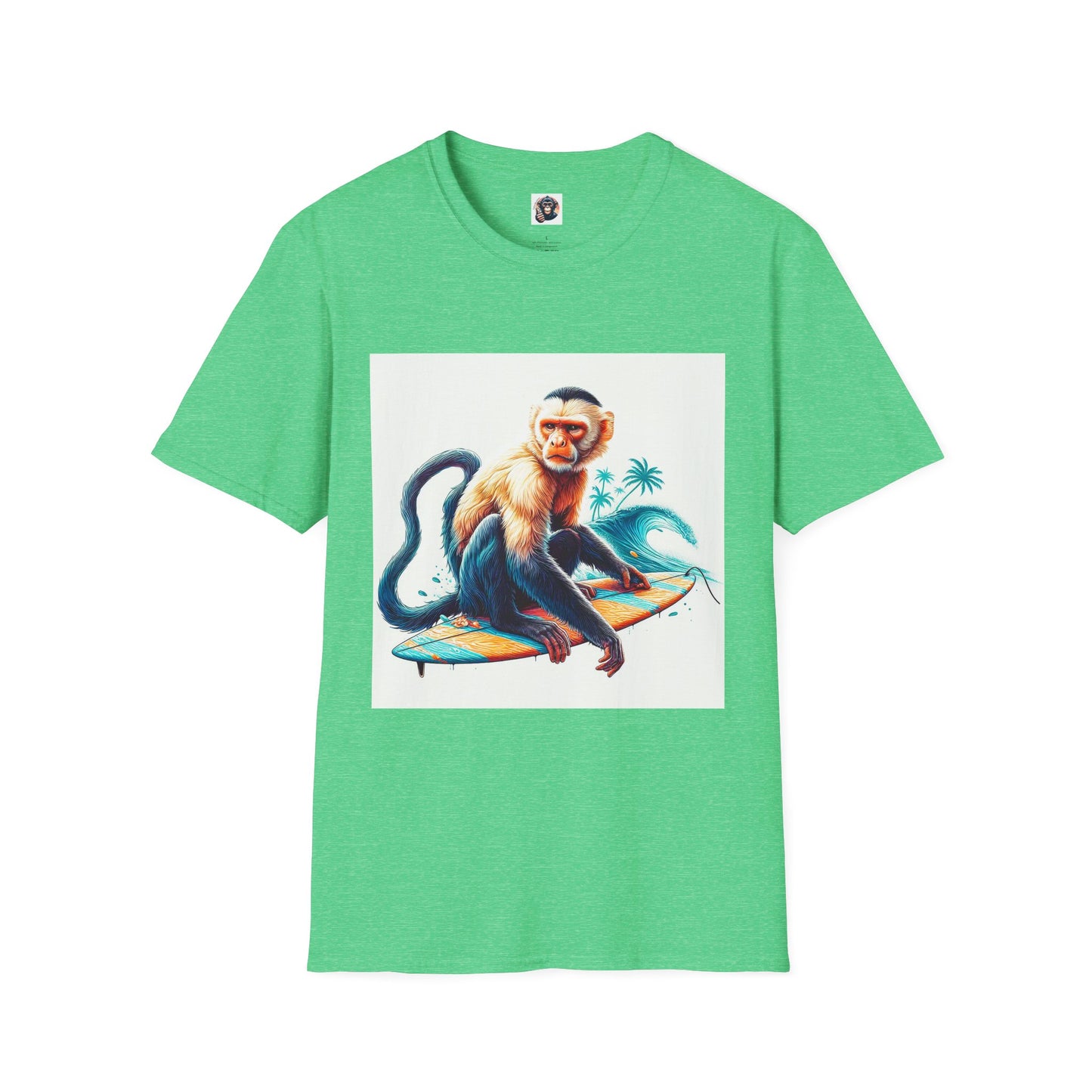 Capuchin Monkey ocean surfer T-Shirt Printify S Heather Irish Green