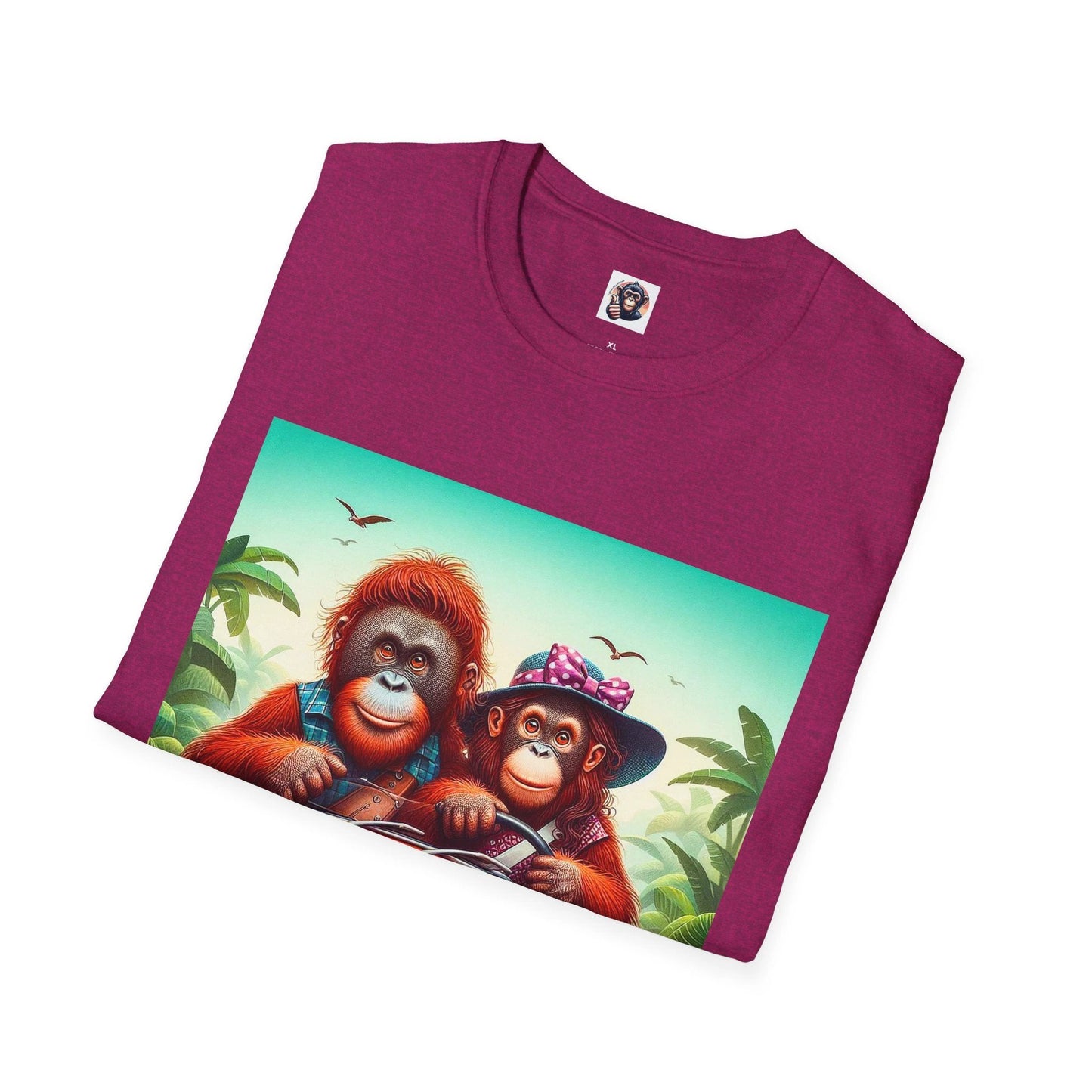 Wacky Orangutans Driving Car Cotton Graphic Tee For Men And Women With Bold Artwork Prints by Printify