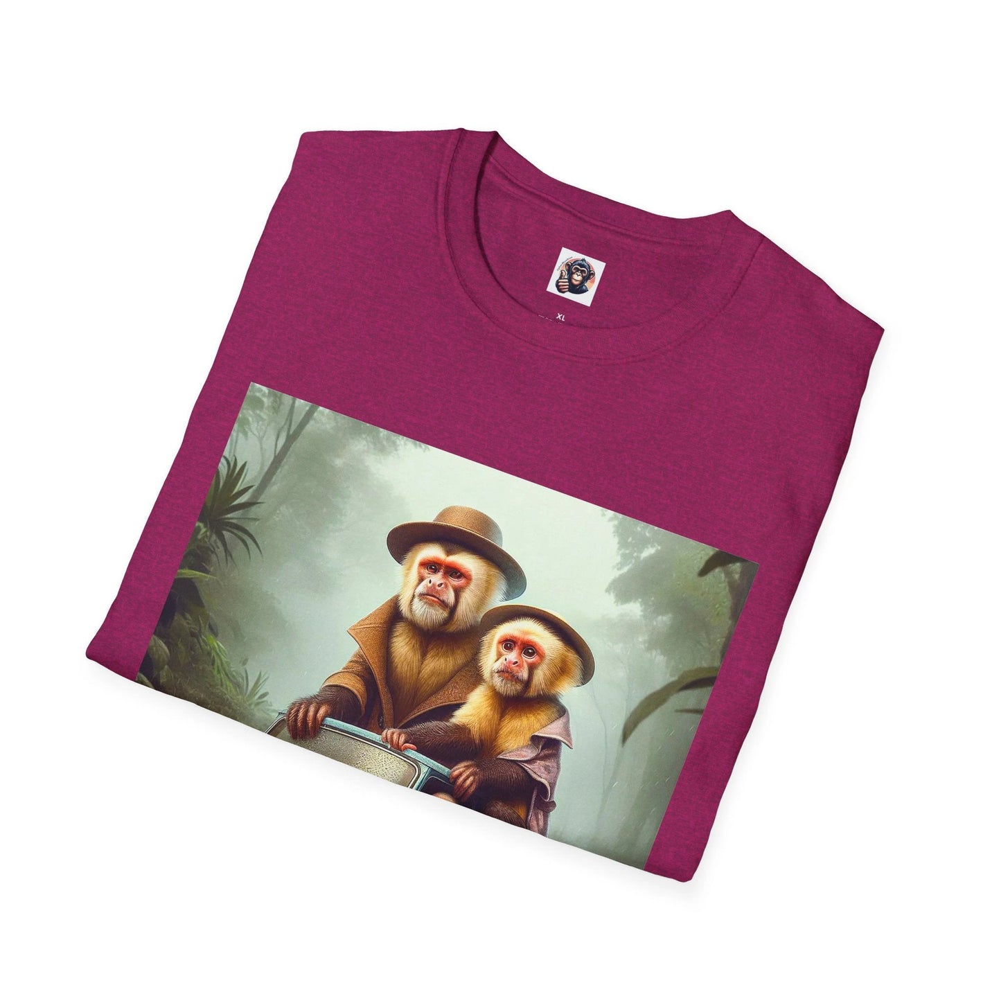 Capuchin Monkey Couple Driving Shirt Funny Animal Print DTG Cotton Tee for Men Women by Printify