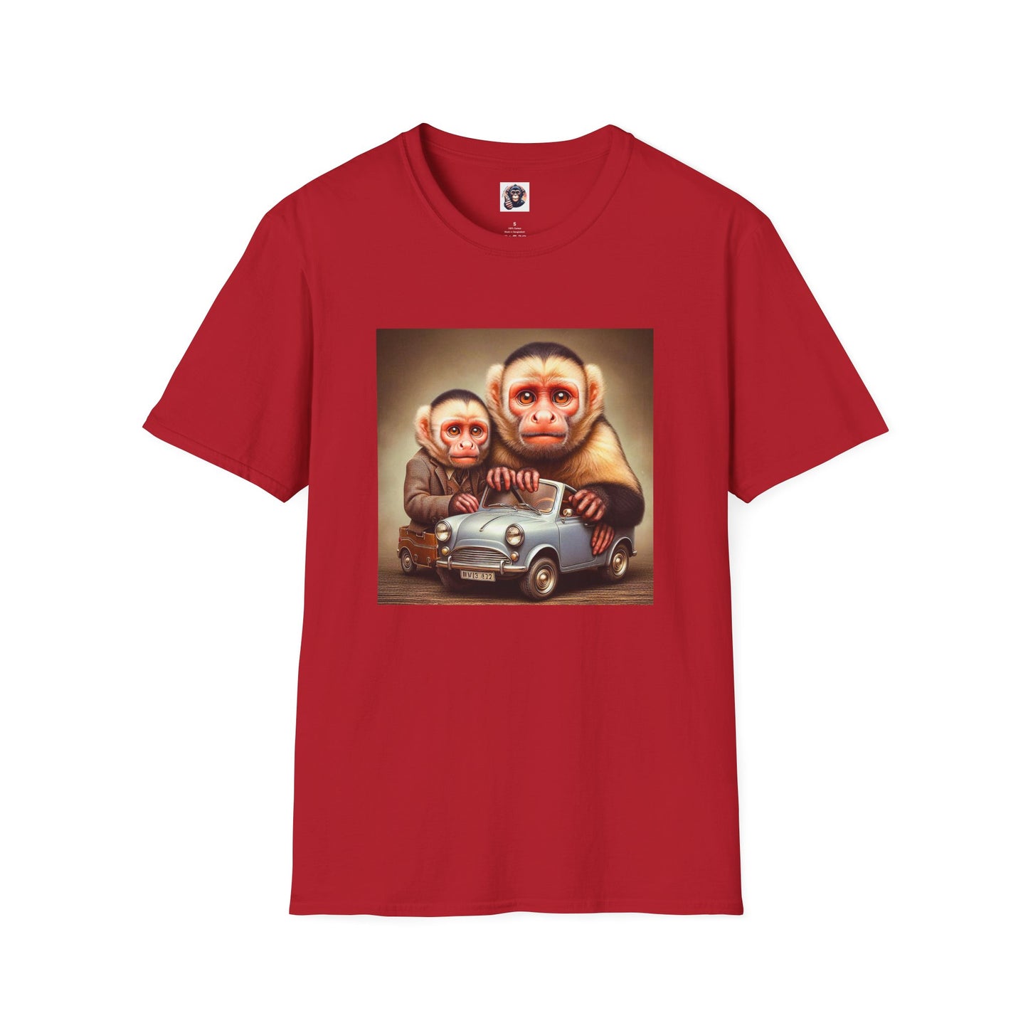 Capuchin friends driving Tee Shirt T-Shirt Printify S Cherry Red
