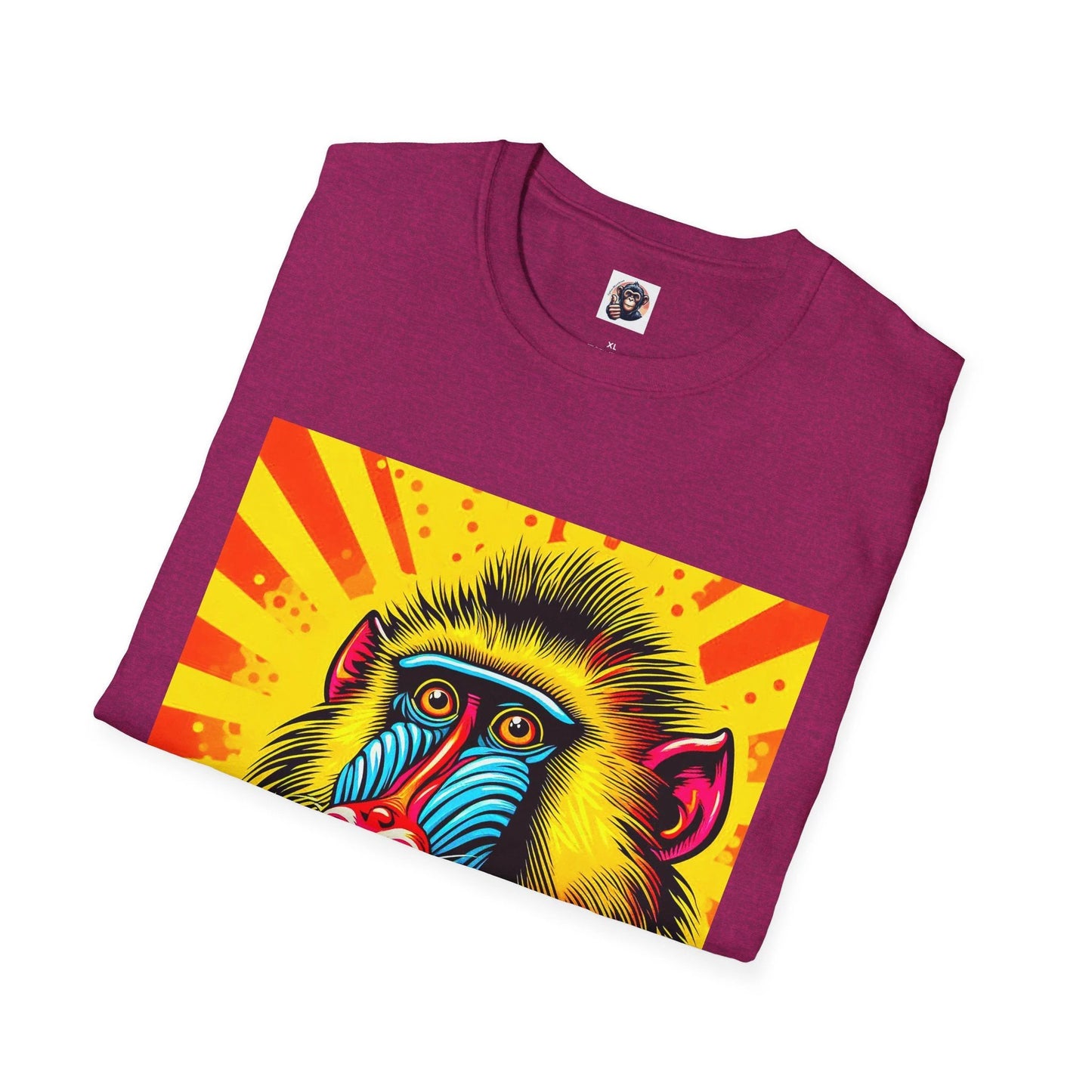 Colorful Baboon Portrait Graphic T Shirt Unisex Cotton Crew Neck Tee Bold Wildlife Design by Printify