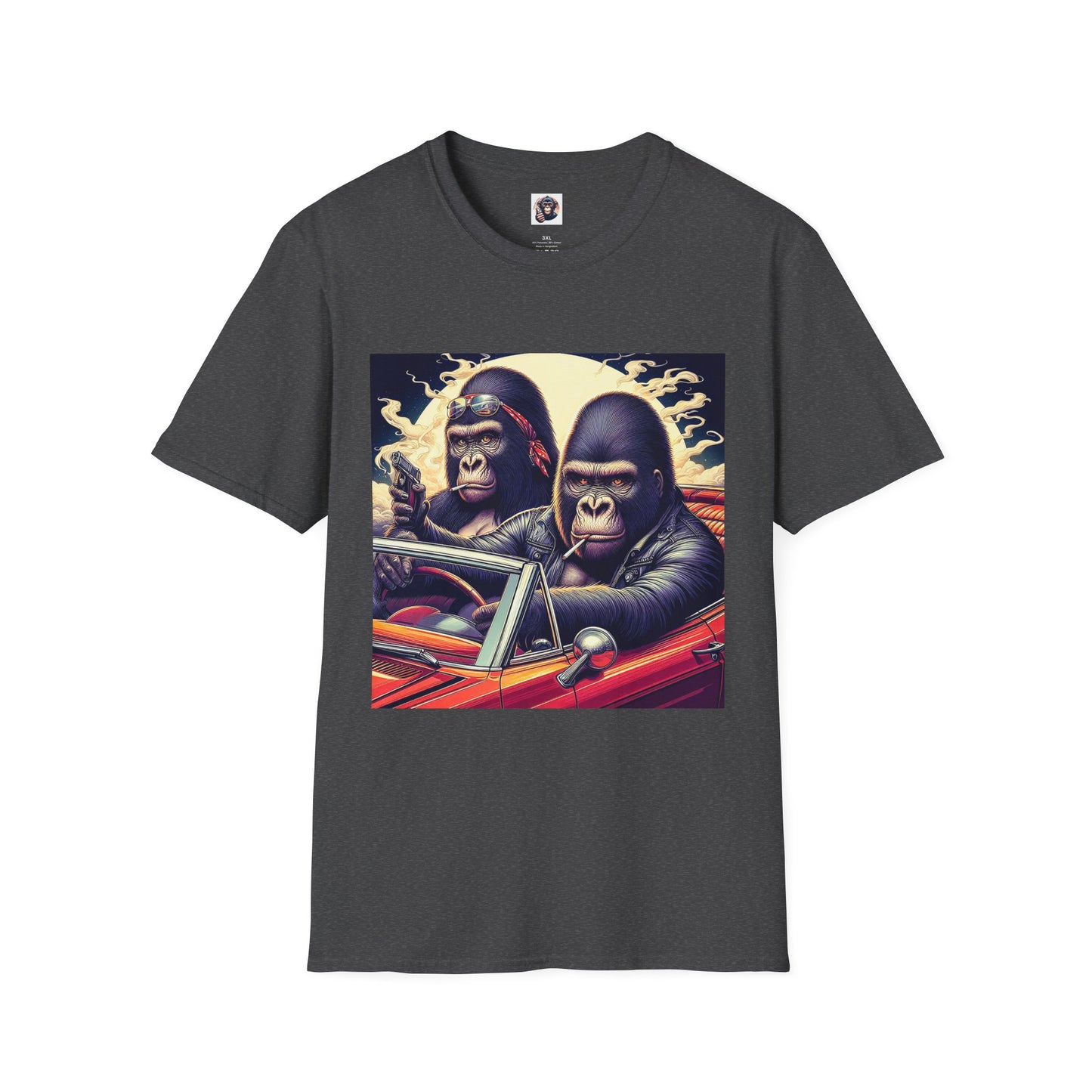 Wacky Gorilla red car T-Shirt Printify XS Dark Heather