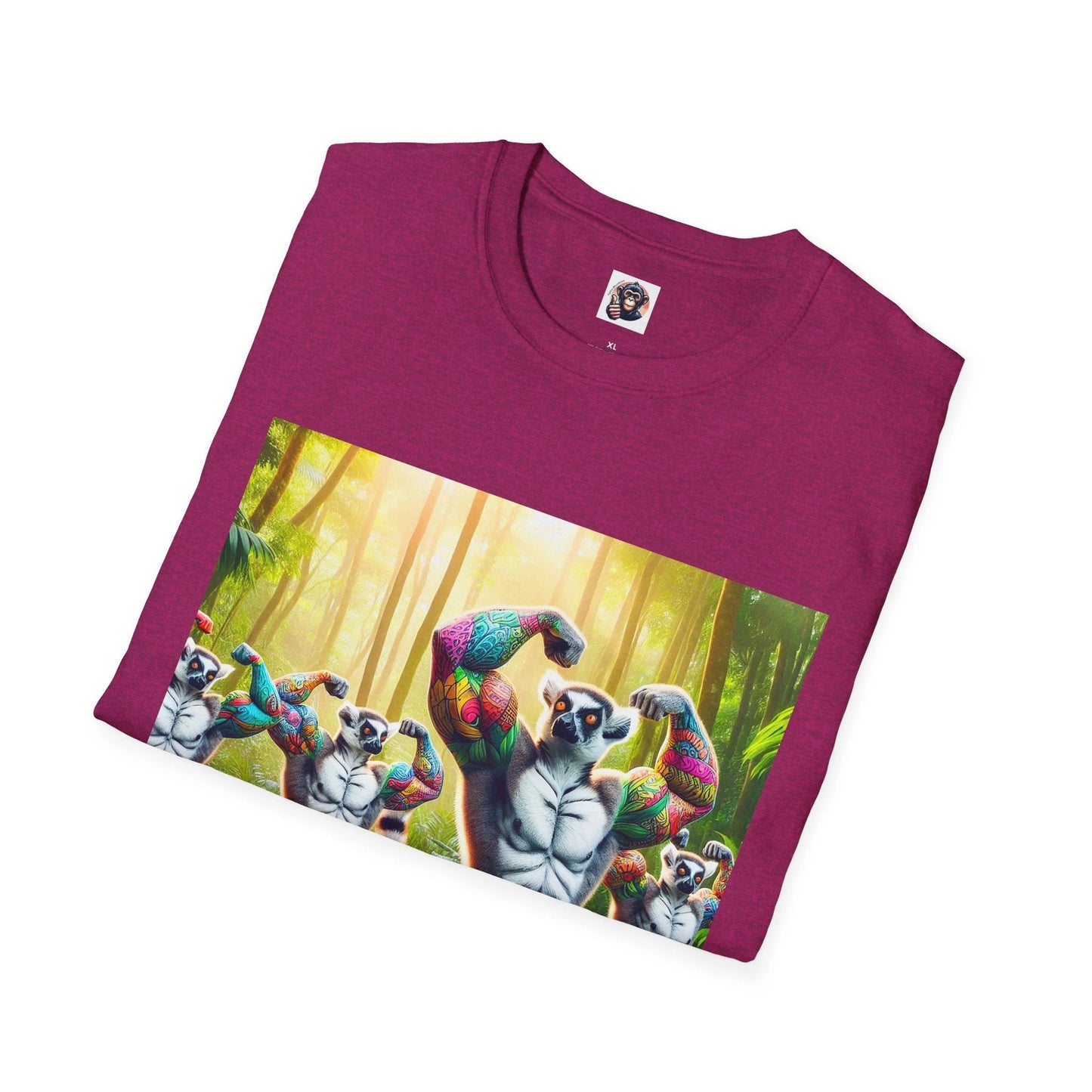 Colorful Muscular Lemurs Fitness Graphic Tee With Jungle Scene Unisex T Shirt For Gym Enthusiasts by Printify