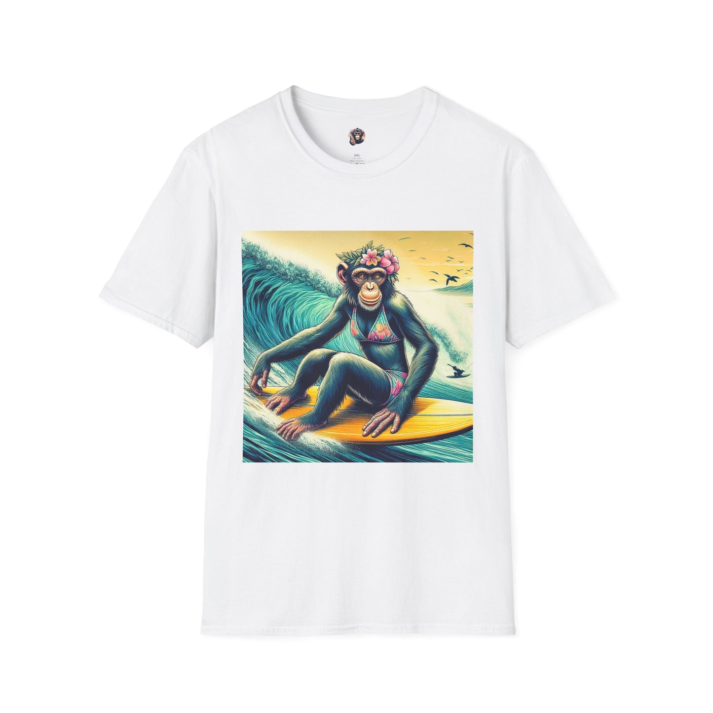 Chimp surfer girl T-Shirt Printify S White