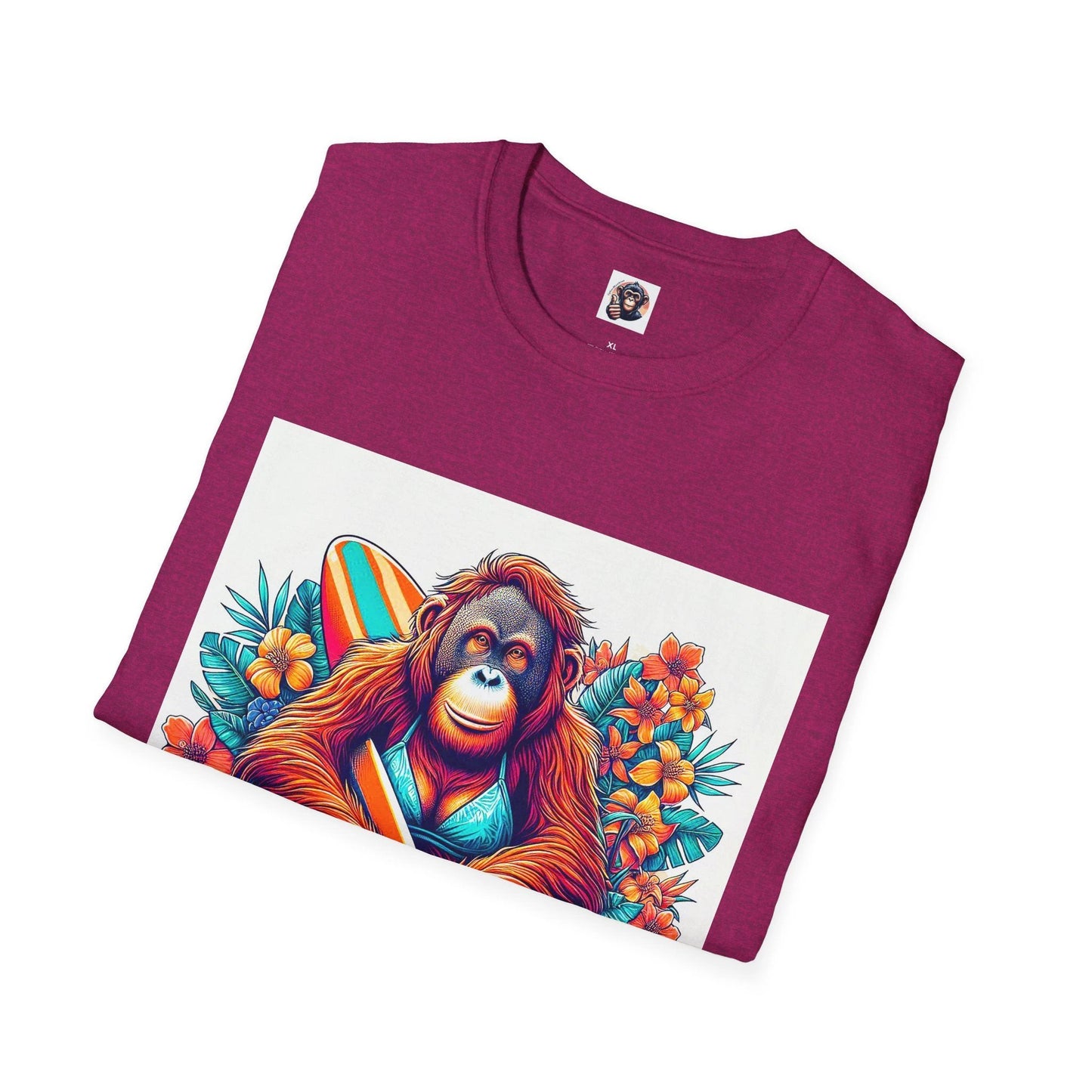 Orangutan Surfing Ocean Art Graphic T Shirt Cotton Crew Neck Unisex Tee For Men Women by Printify