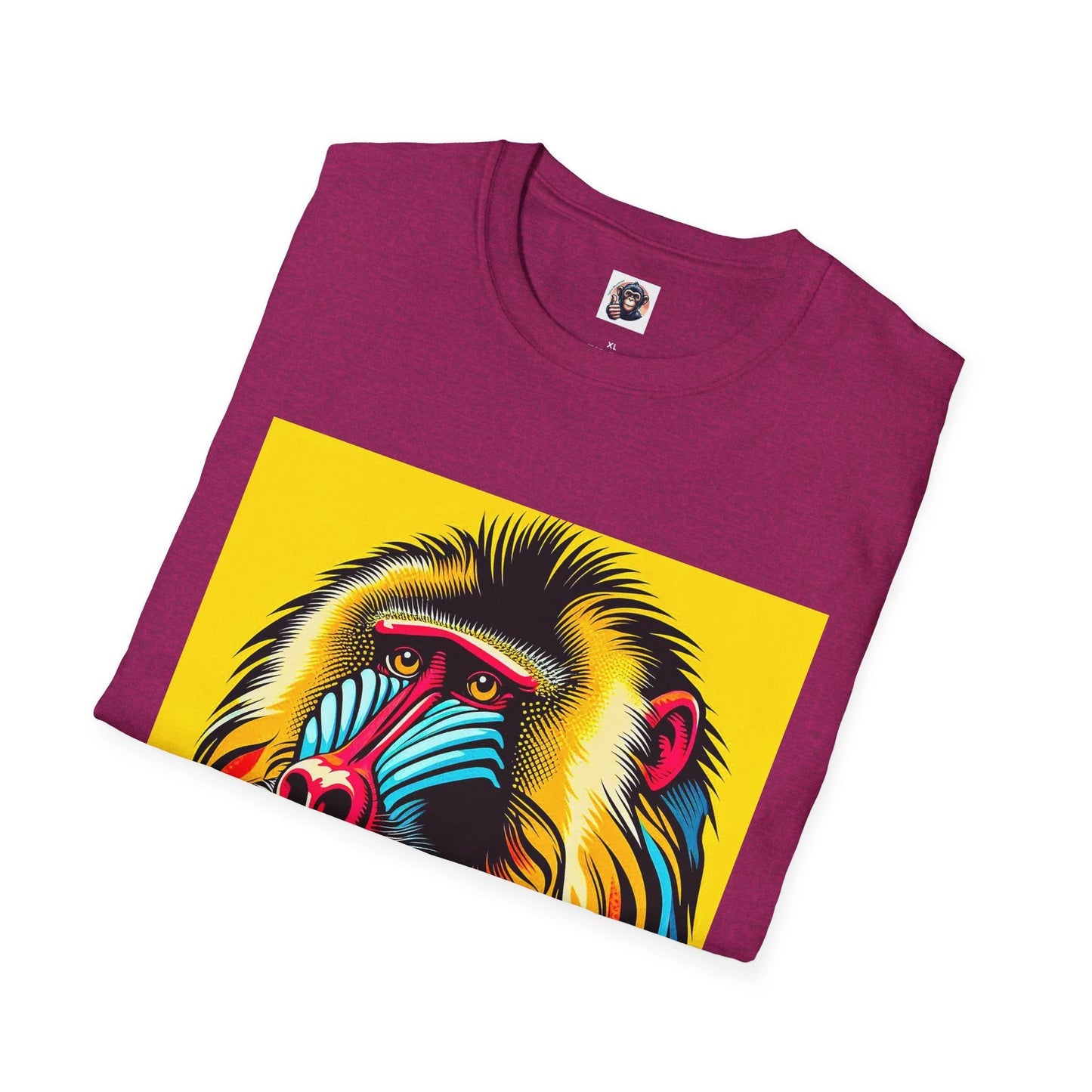 Colorful Baboon Themed Graphic Tee With Bold Primate Portrait In Bright Yellow Background by Printify