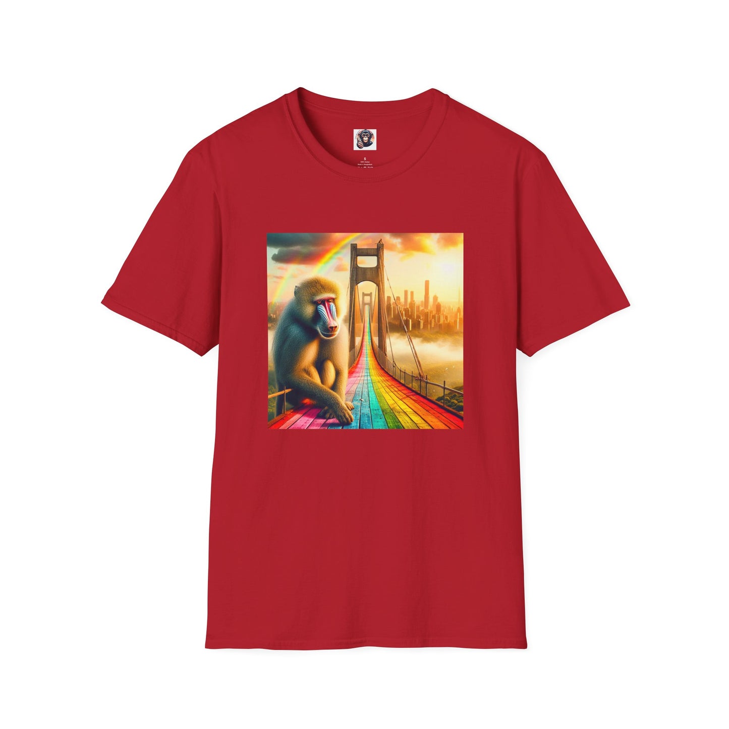Baboon rainbow bridge T-Shirt Printify S Cherry Red