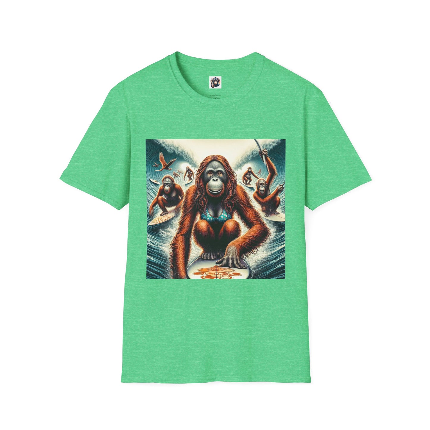 Orangutans surfing queens T-Shirt Printify S Heather Irish Green