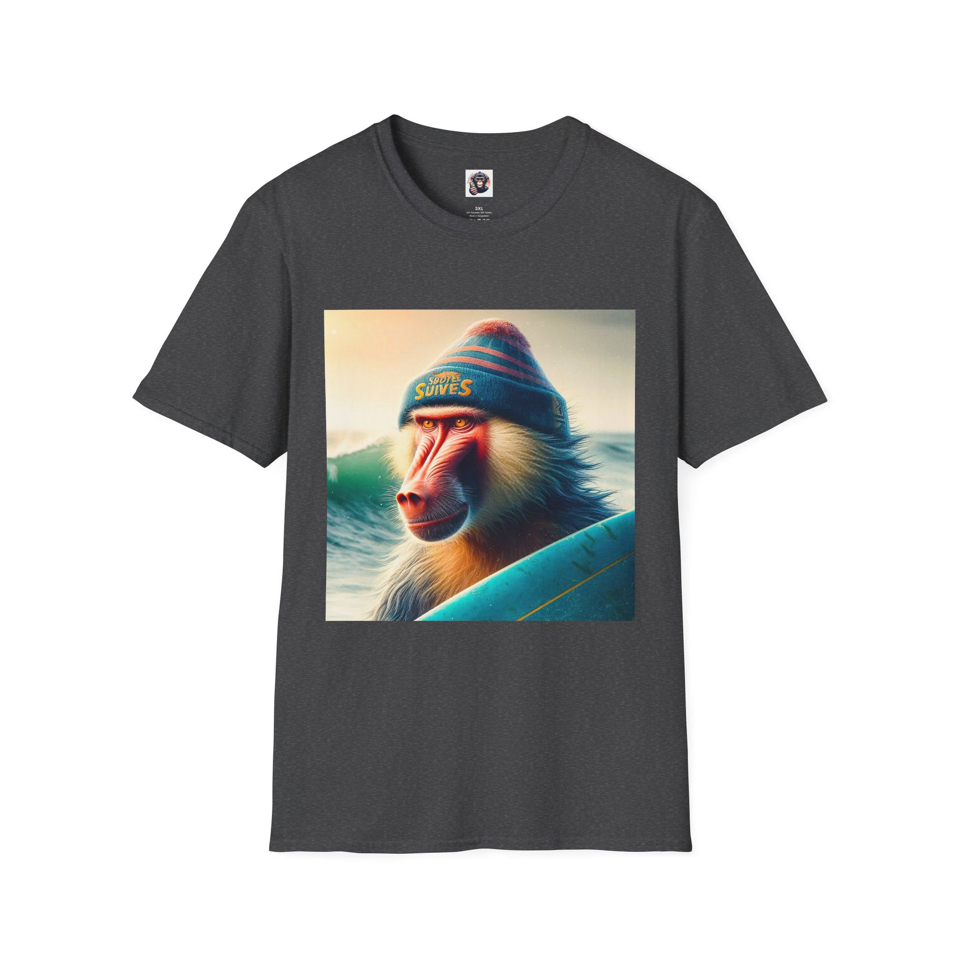 Baboon surfer T-Shirt Printify XS Dark Heather