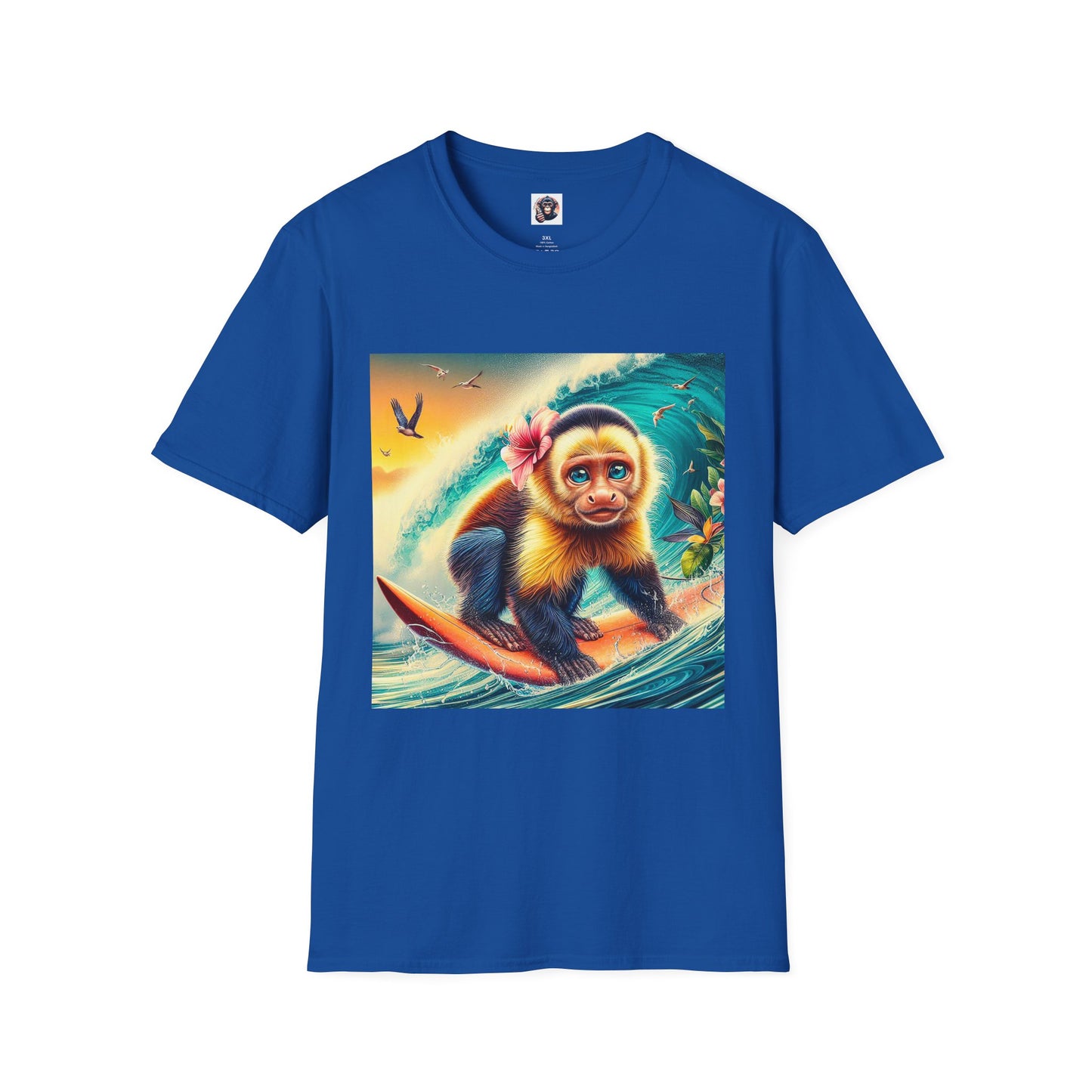 Capuchin Monkey surfing beauty T-Shirt Printify XS Royal