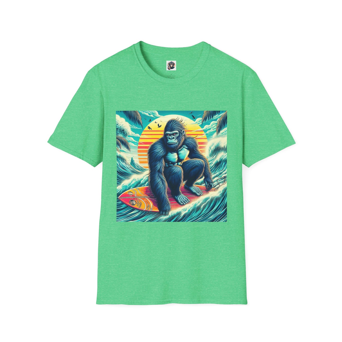 Gorilla beach surfer T-Shirt Printify S Heather Irish Green