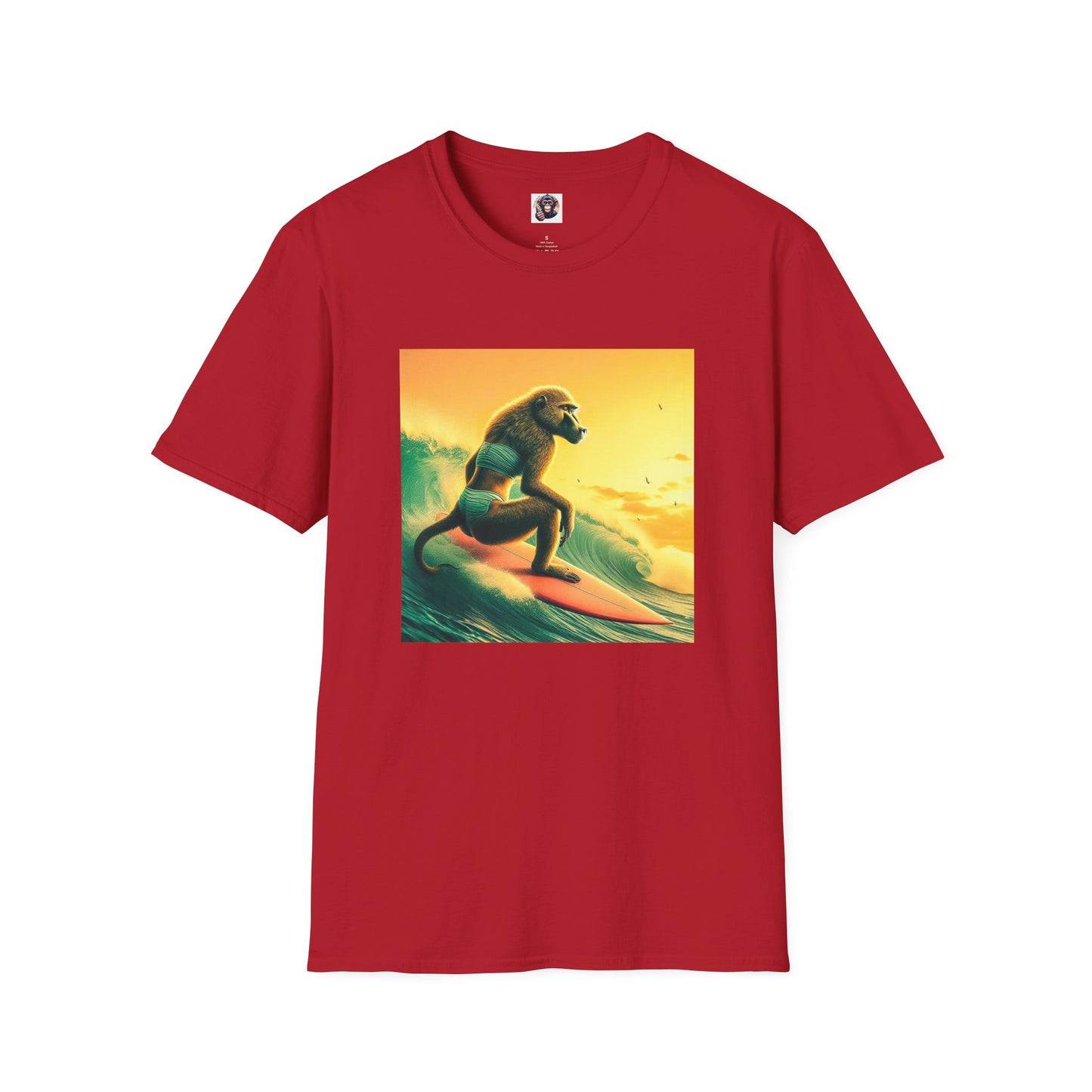 Baboon surfing T-Shirt Printify S Cherry Red