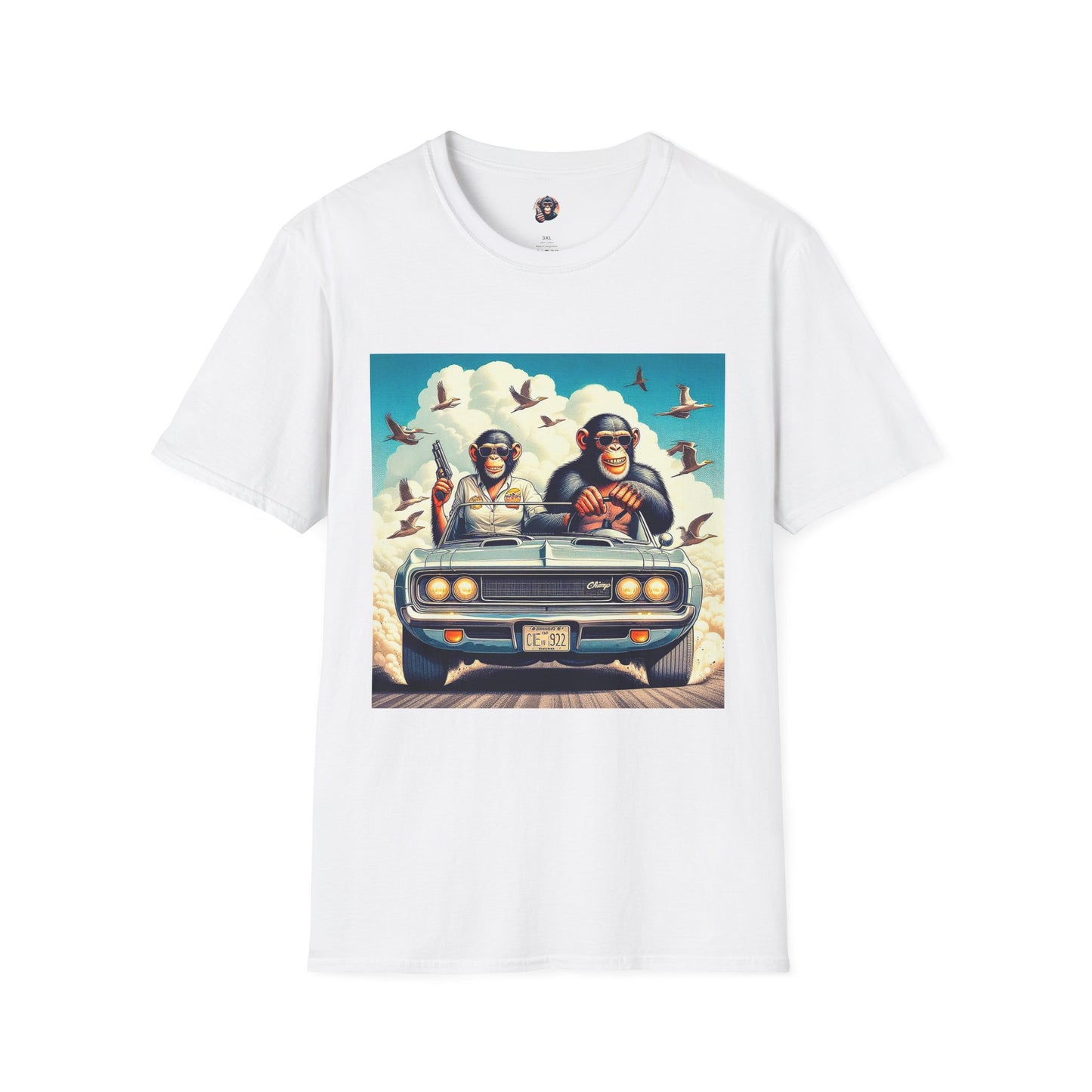 Wacky Chimp driving fun T-Shirt Printify S White