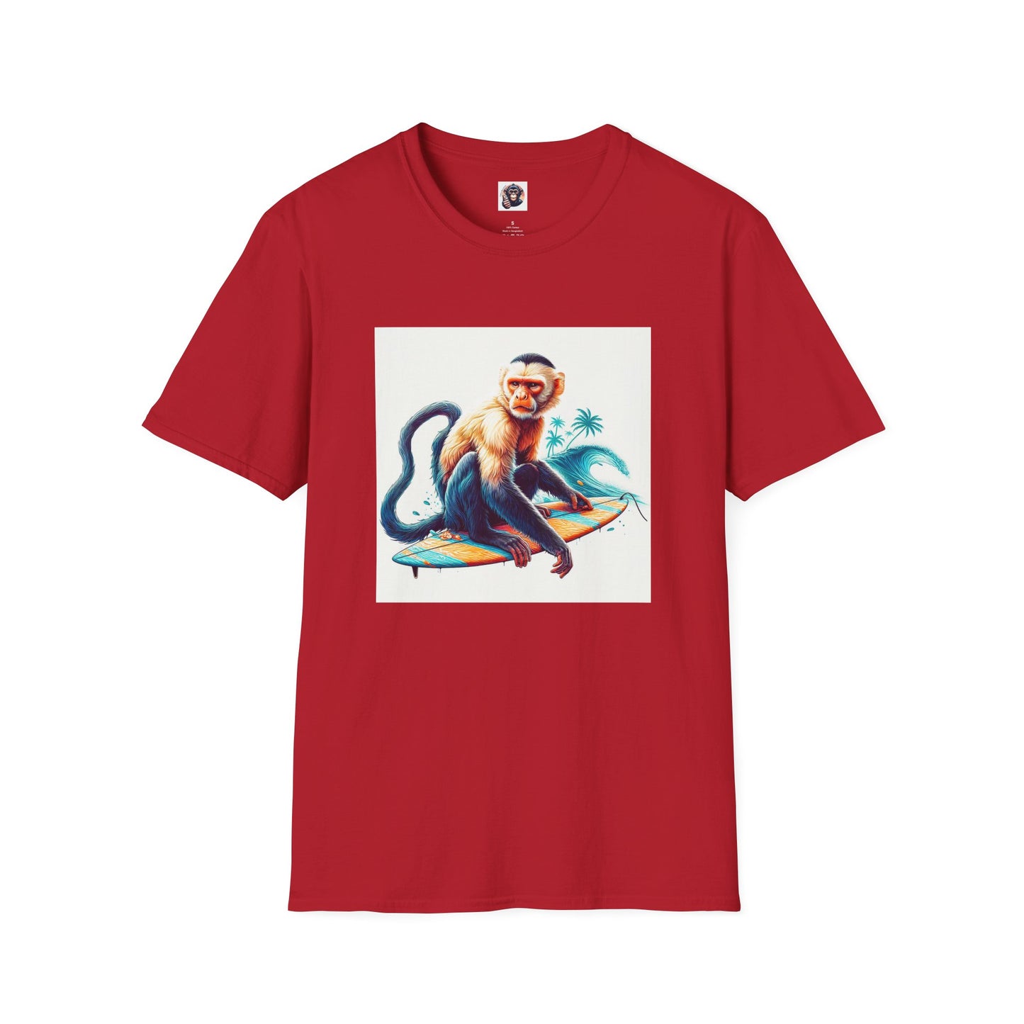 Capuchin Monkey ocean surfer T-Shirt Printify S Cherry Red
