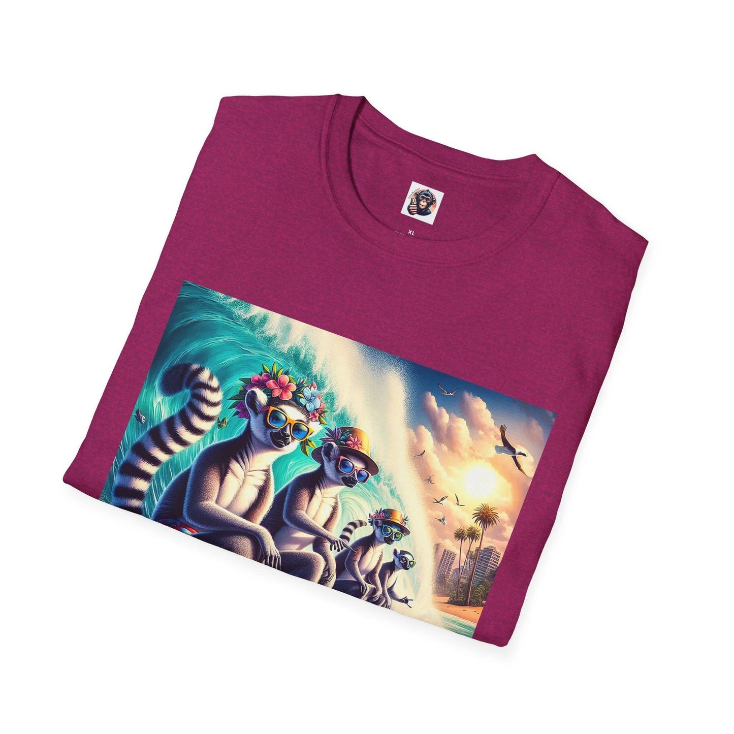 Lemurs Surfing Graphic T Shirt Ocean Waves Inspired Cotton Crew Neck Tee For Men And Women by Printify