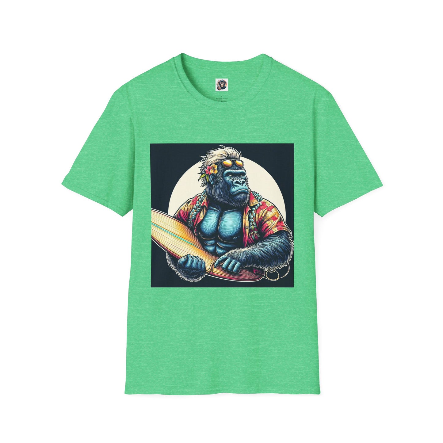 Gorilla surfer T-Shirt Printify S Heather Irish Green