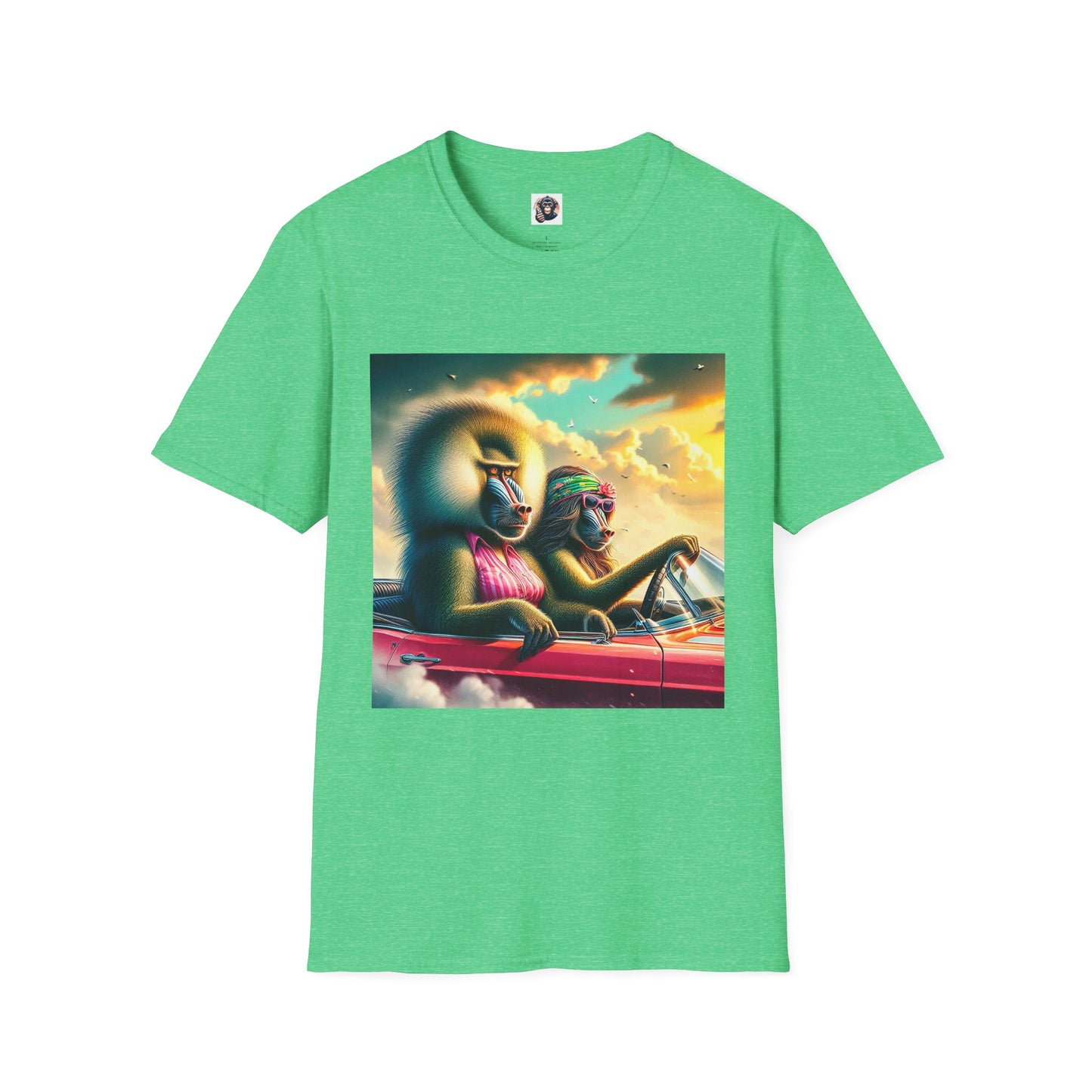Wacky Baboon couple driving T-Shirt Printify S Heather Irish Green