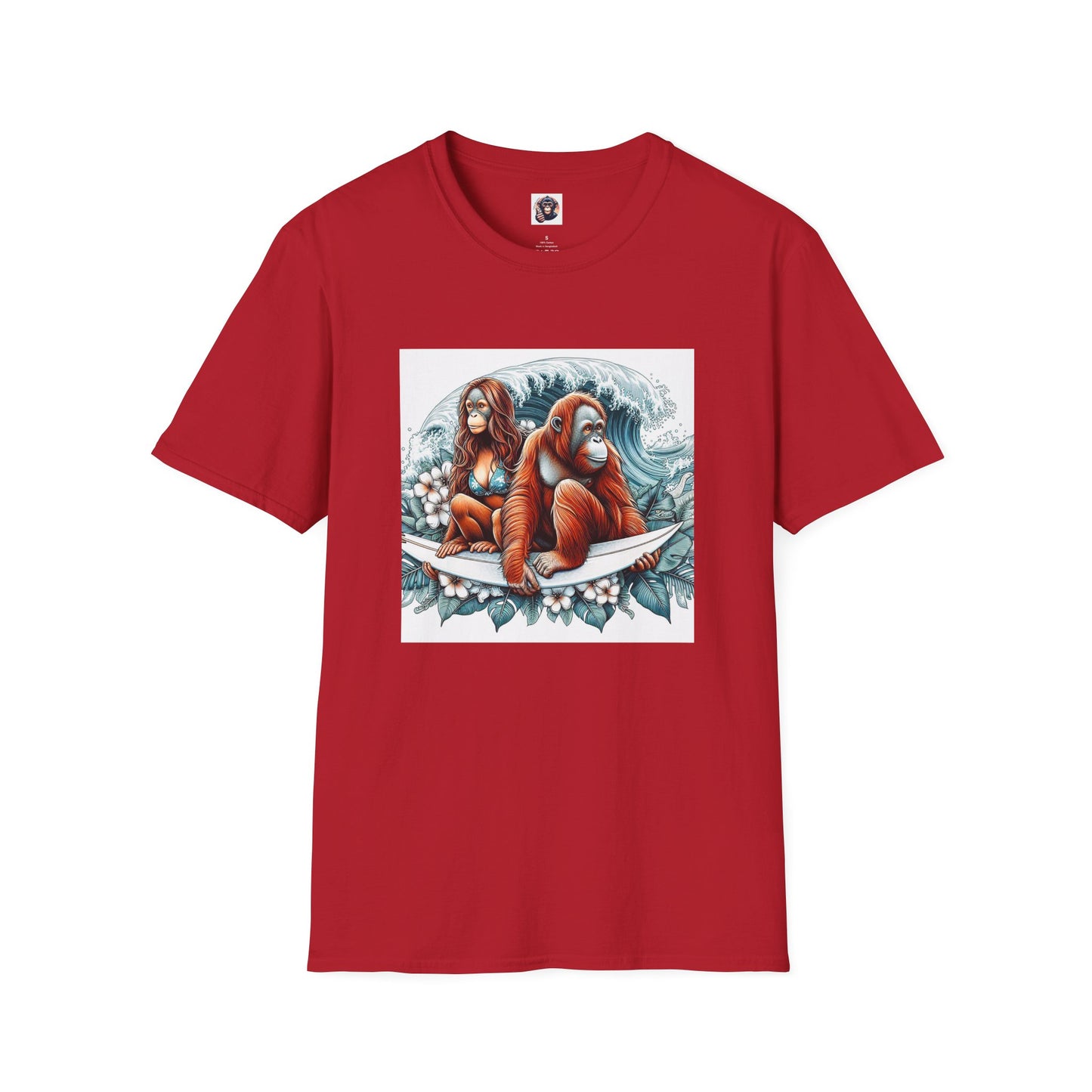 Orangutans surfing T-Shirt Printify S Cherry Red