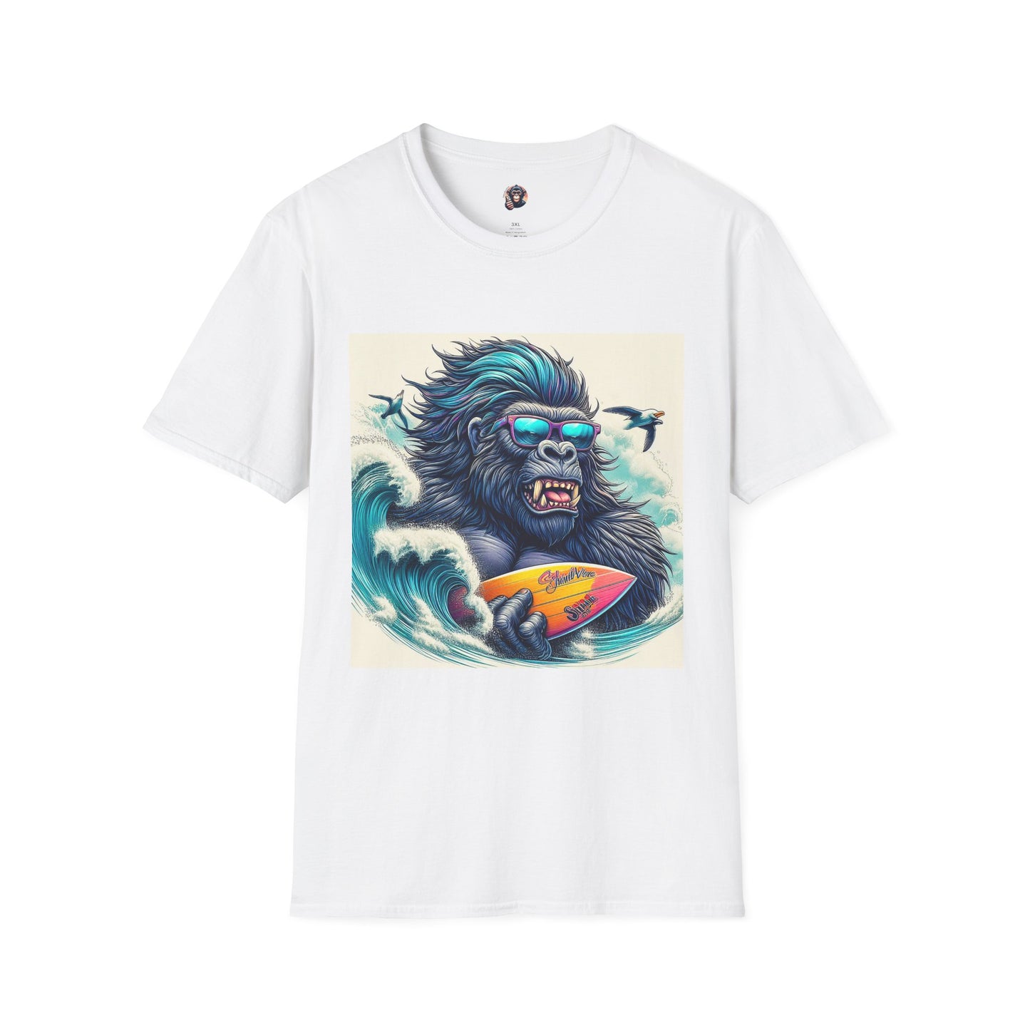 Gorilla surfer dude T-Shirt Printify S White