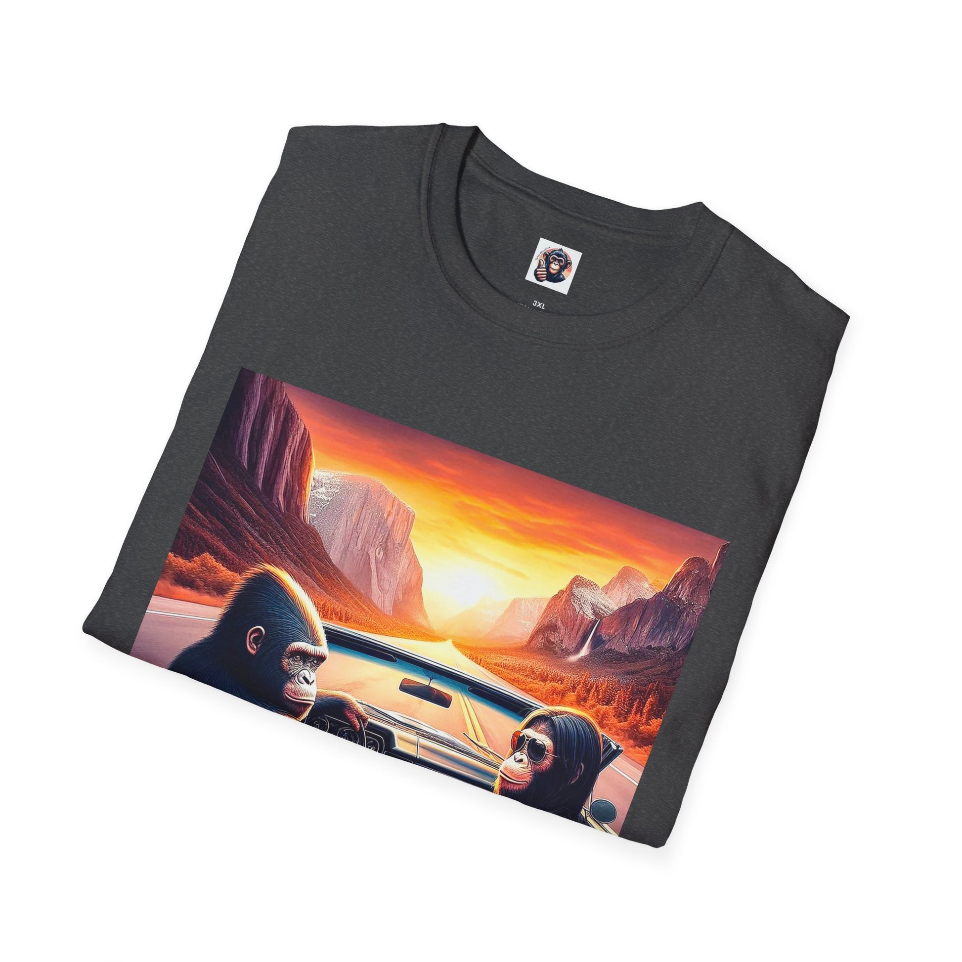 Wacky Bonobo driving sunset T-Shirt Printify