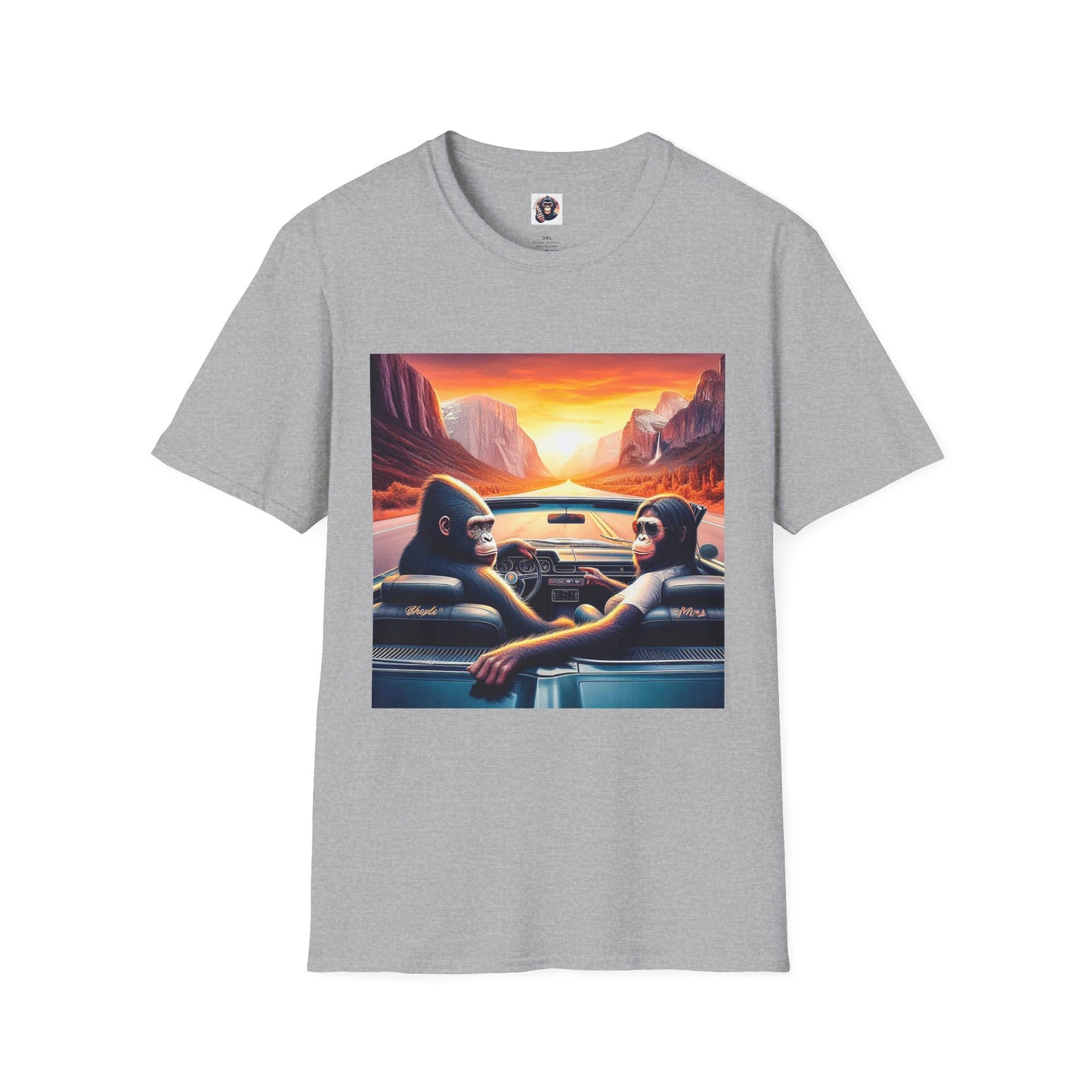Wacky Bonobo driving sunset T-Shirt Printify XS Sport Grey
