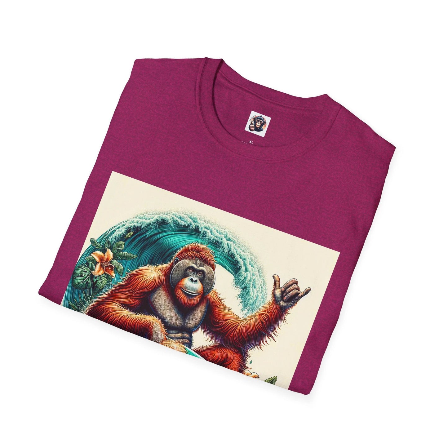 Orangutans Beach Dude Surfing Wave Graphic T Shirt Cotton Crew Neck Tee For Summer by Printify