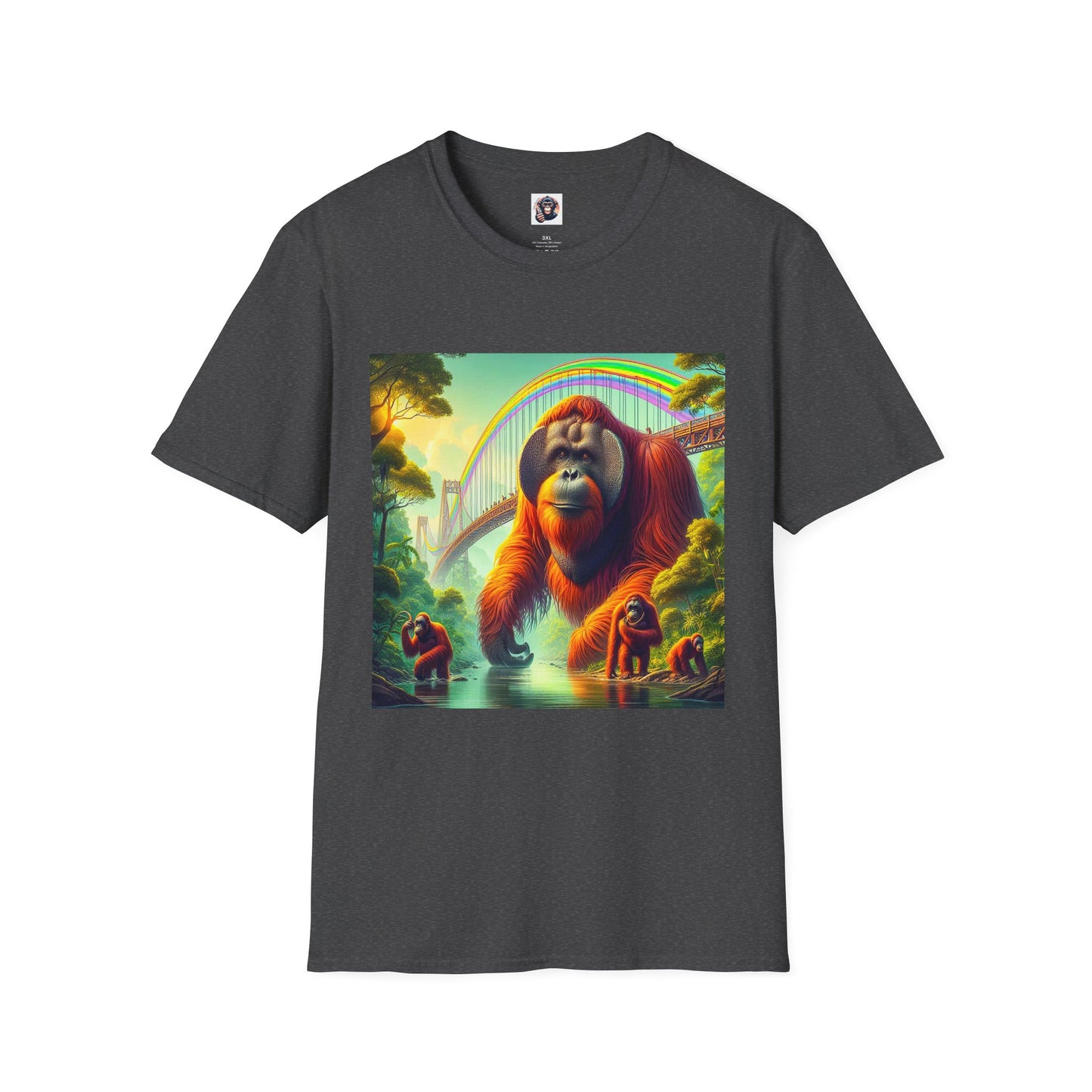 Orangutans rainbow bridge T-Shirt Printify S Dark Heather