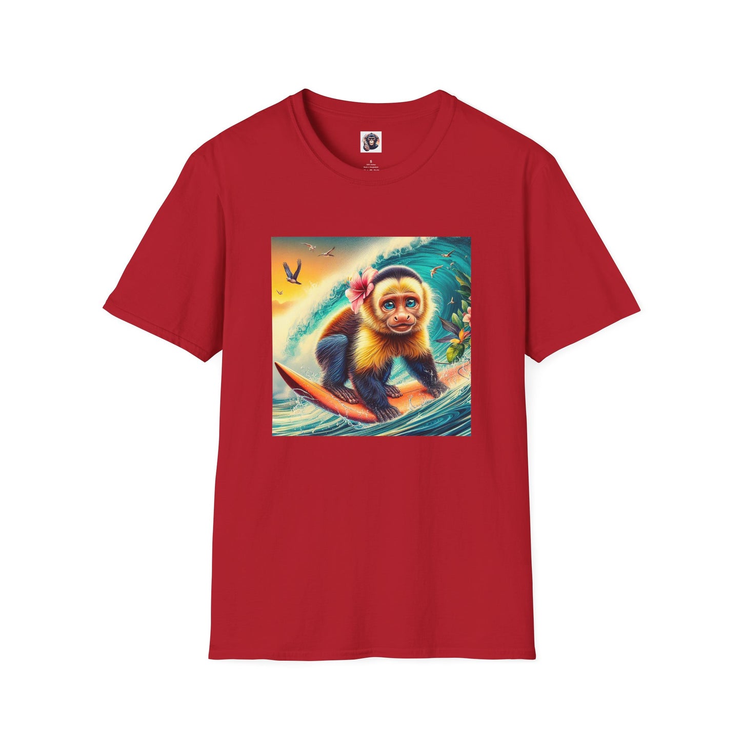 Capuchin Monkey surfing beauty T-Shirt Printify S Cherry Red