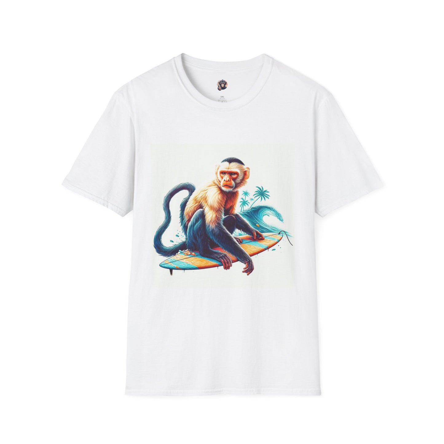 Capuchin Monkey ocean surfer T-Shirt Printify S White