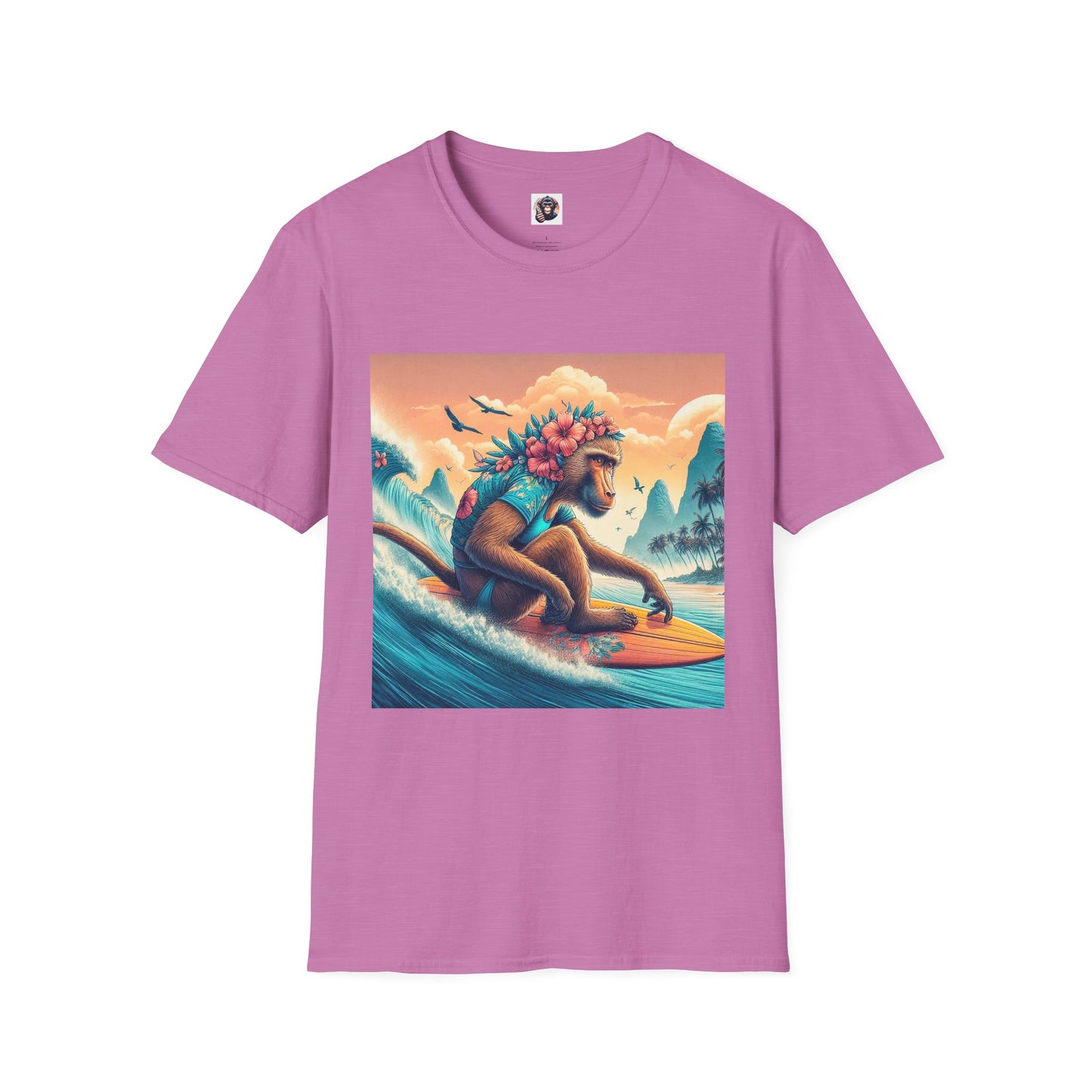 Baboon surfer dude T-Shirt Printify S Heather Radiant Orchid