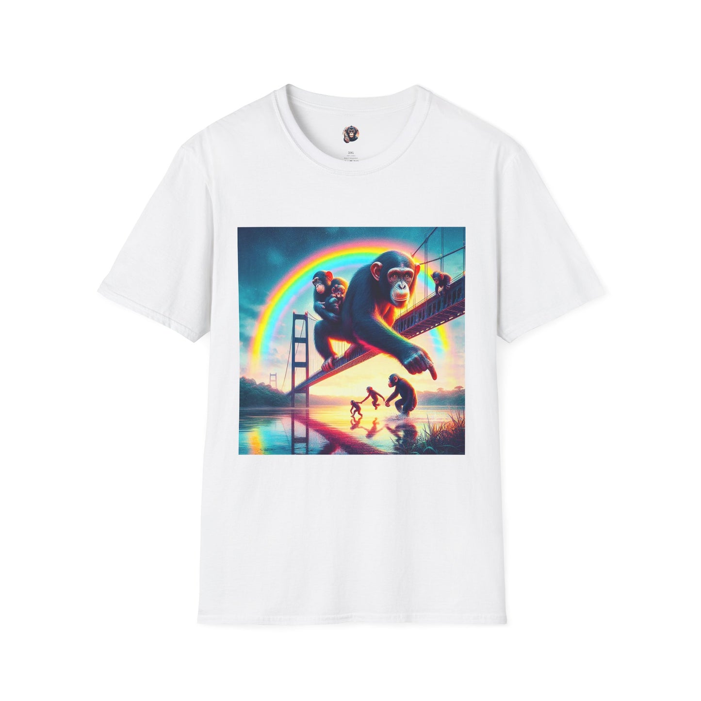 Bonobo rainbow and clouds T-Shirt Printify S White