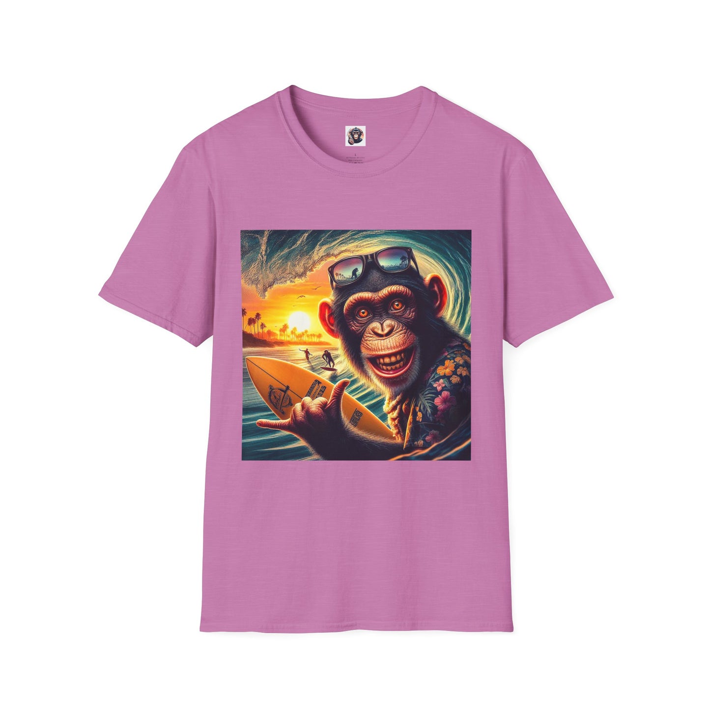 Chimp surfs up T-Shirt Printify S Heather Radiant Orchid