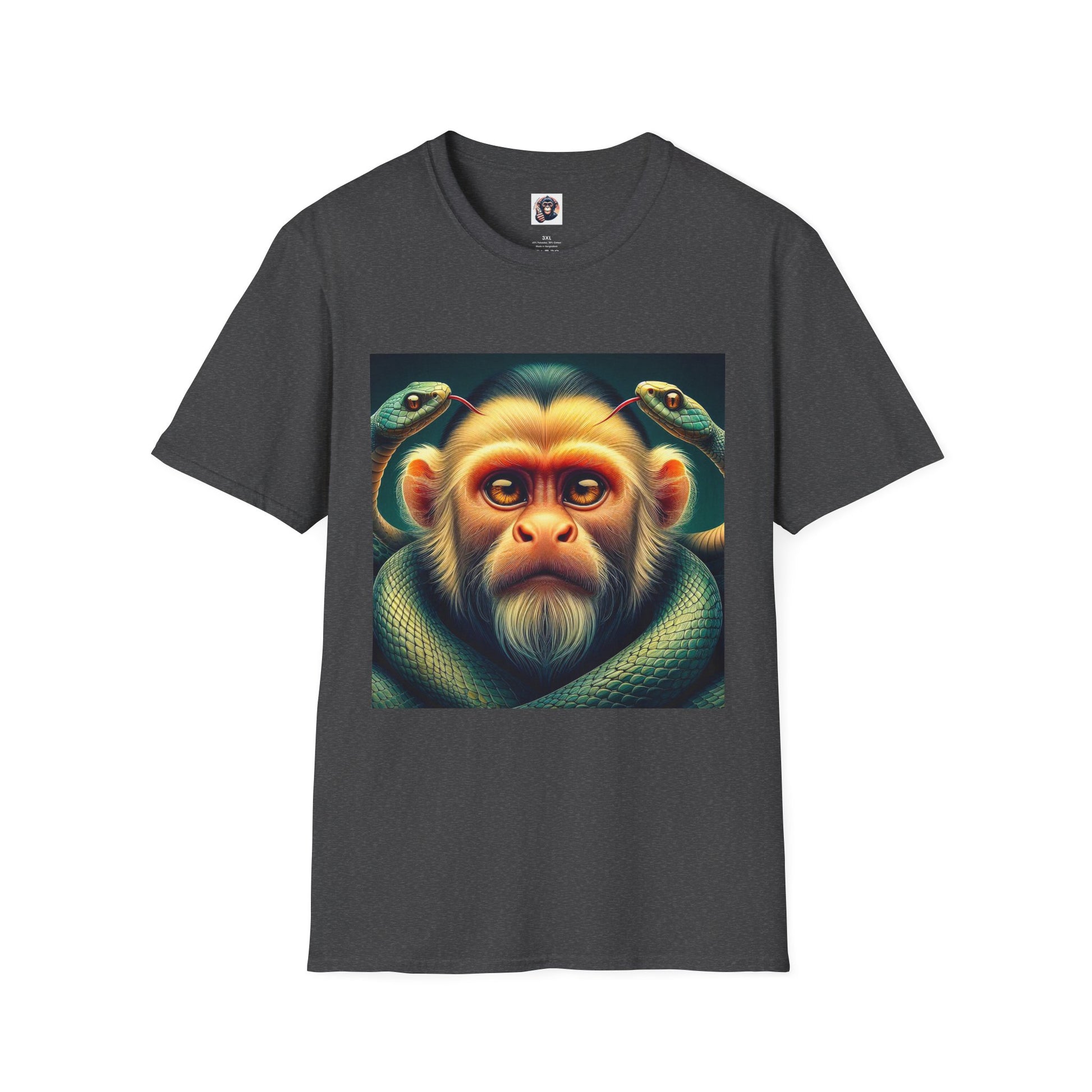 Capuchin Monkey scary snakes shirt T-Shirt Printify XS Dark Heather