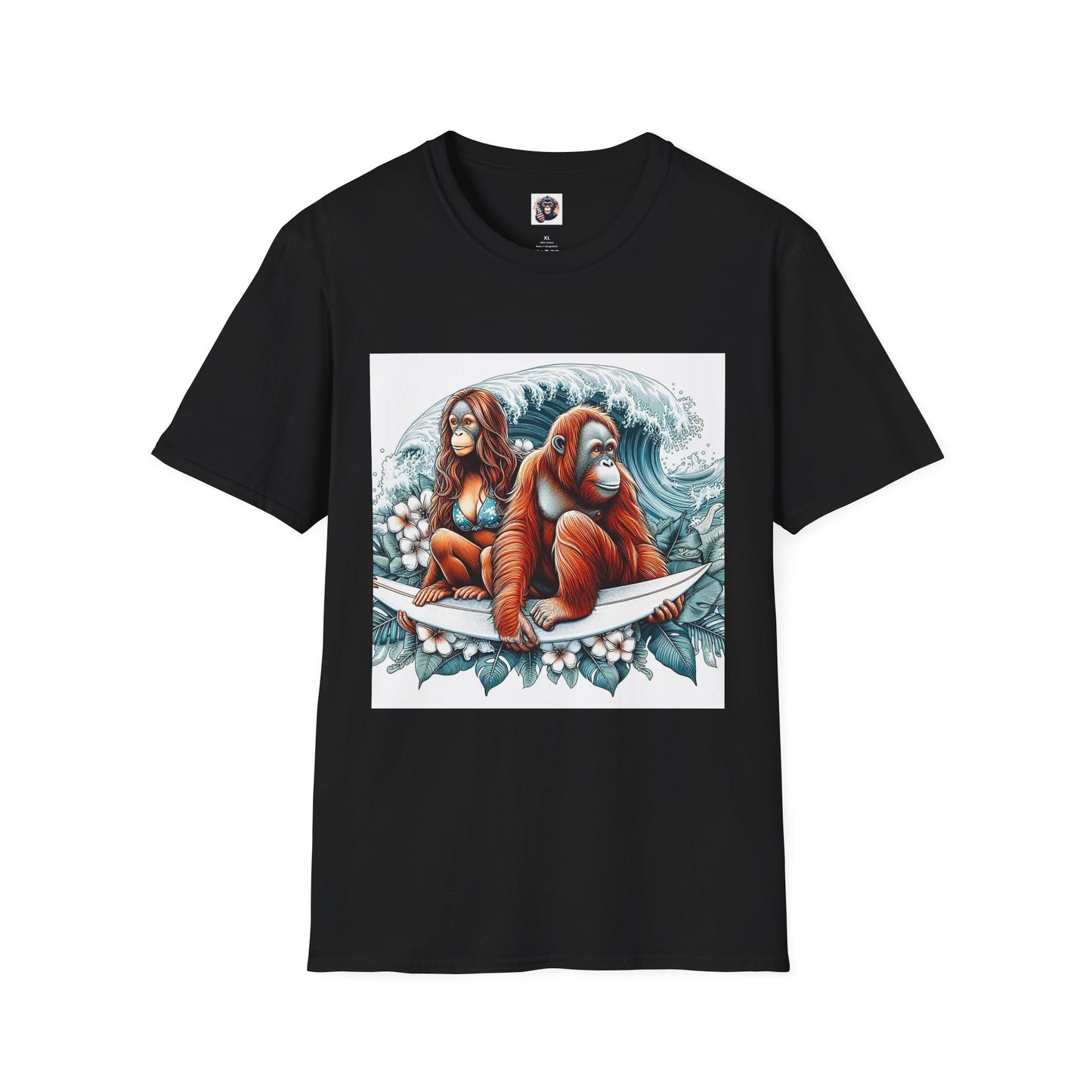 Orangutans surfing T-Shirt Printify XS Black