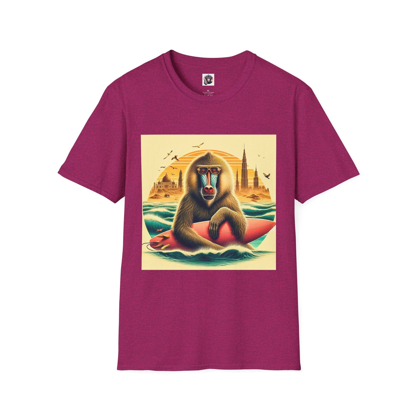 Baboon surfer T-Shirt Printify S Antique Heliconia