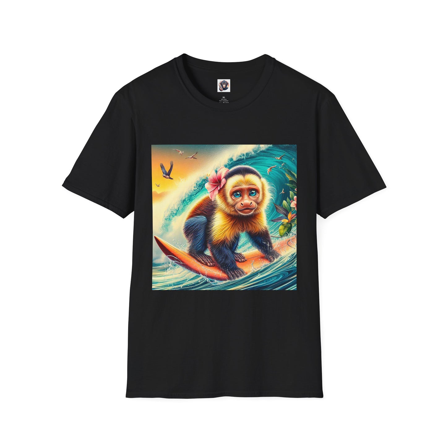 Capuchin Monkey surfing beauty T-Shirt Printify XS Black