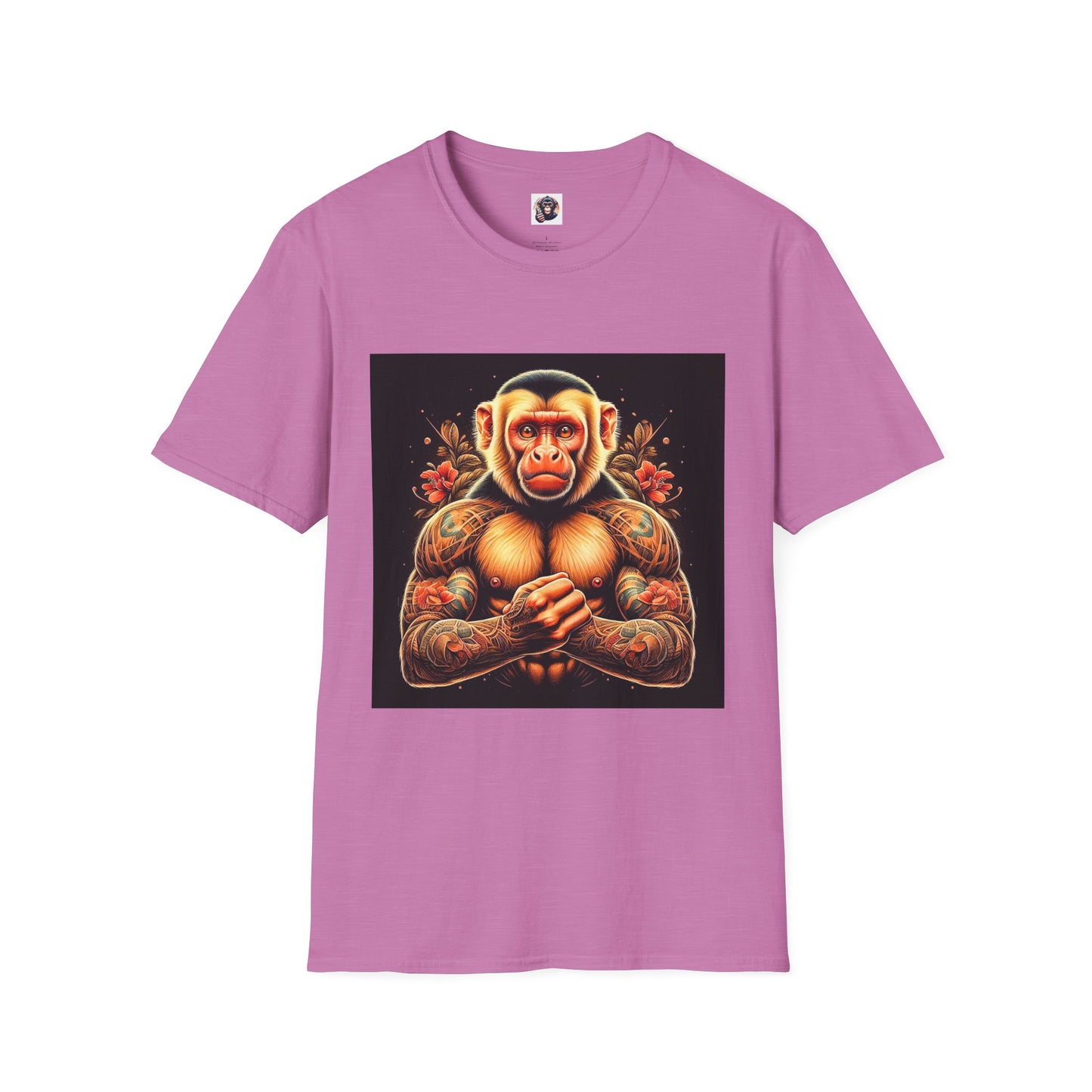 Capuchin Monkey tough muscle man shirt T-Shirt Printify S Heather Radiant Orchid