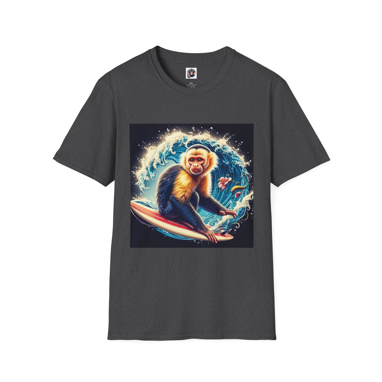 Capuchin Monkey surfer dude T-Shirt Printify XS Dark Heather