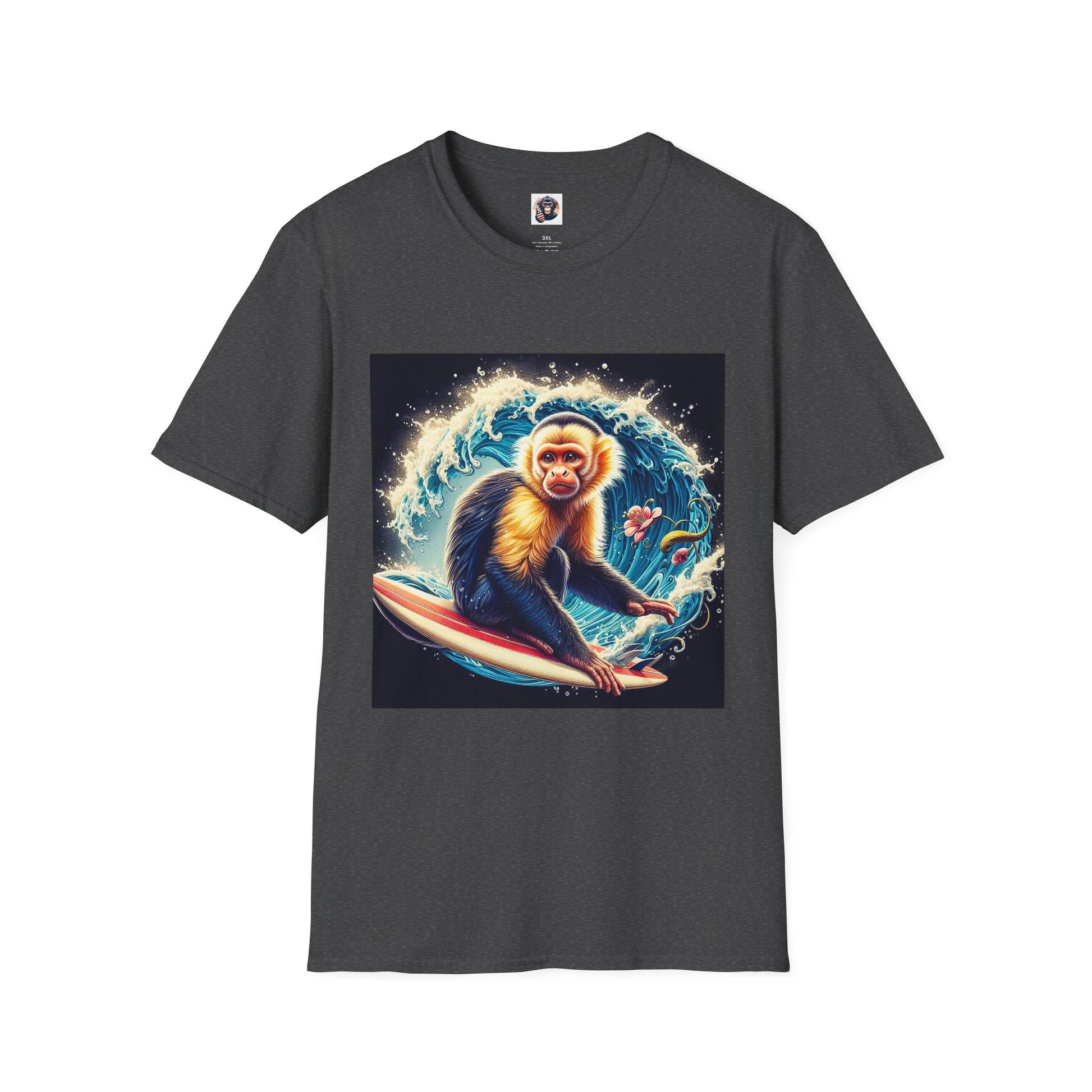 Capuchin Monkey surfer dude T-Shirt Printify XS Dark Heather