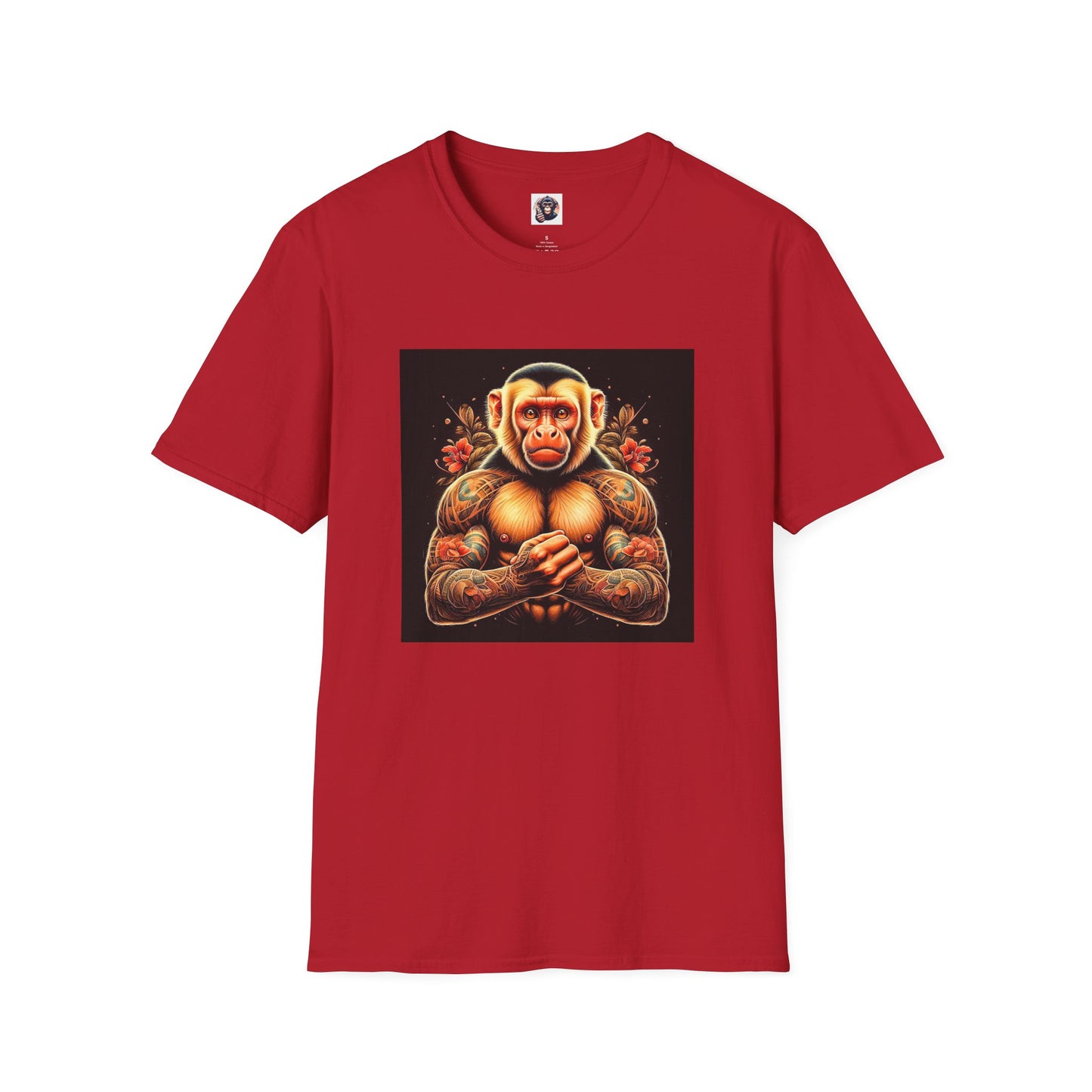 Capuchin Monkey tough muscle man shirt T-Shirt Printify S Cherry Red