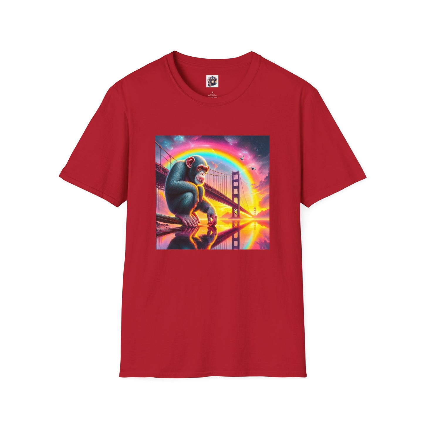 Chimp rainbow bridge T-Shirt Printify S Cherry Red
