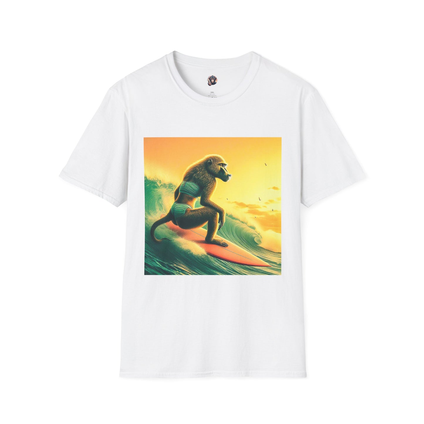Baboon surfing T-Shirt Printify S White